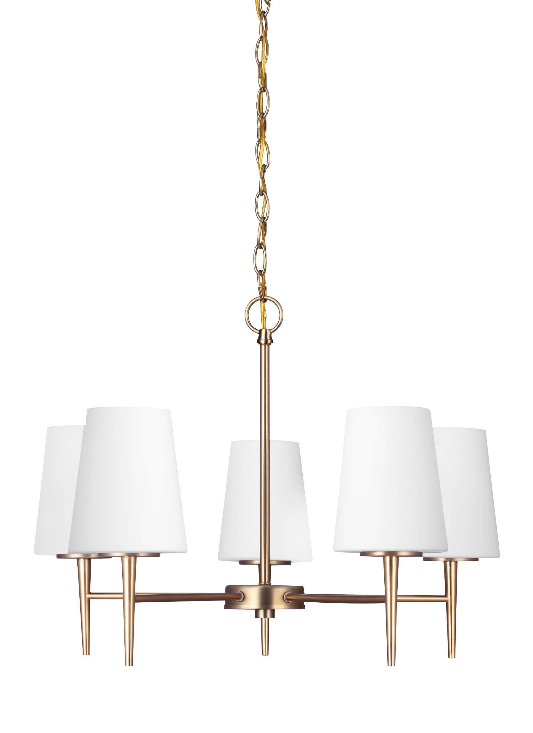 Driscoll contemporary 5-light indoor dimmable ceiling chandelier pendant light in satin brass gold finish with cased opal ...