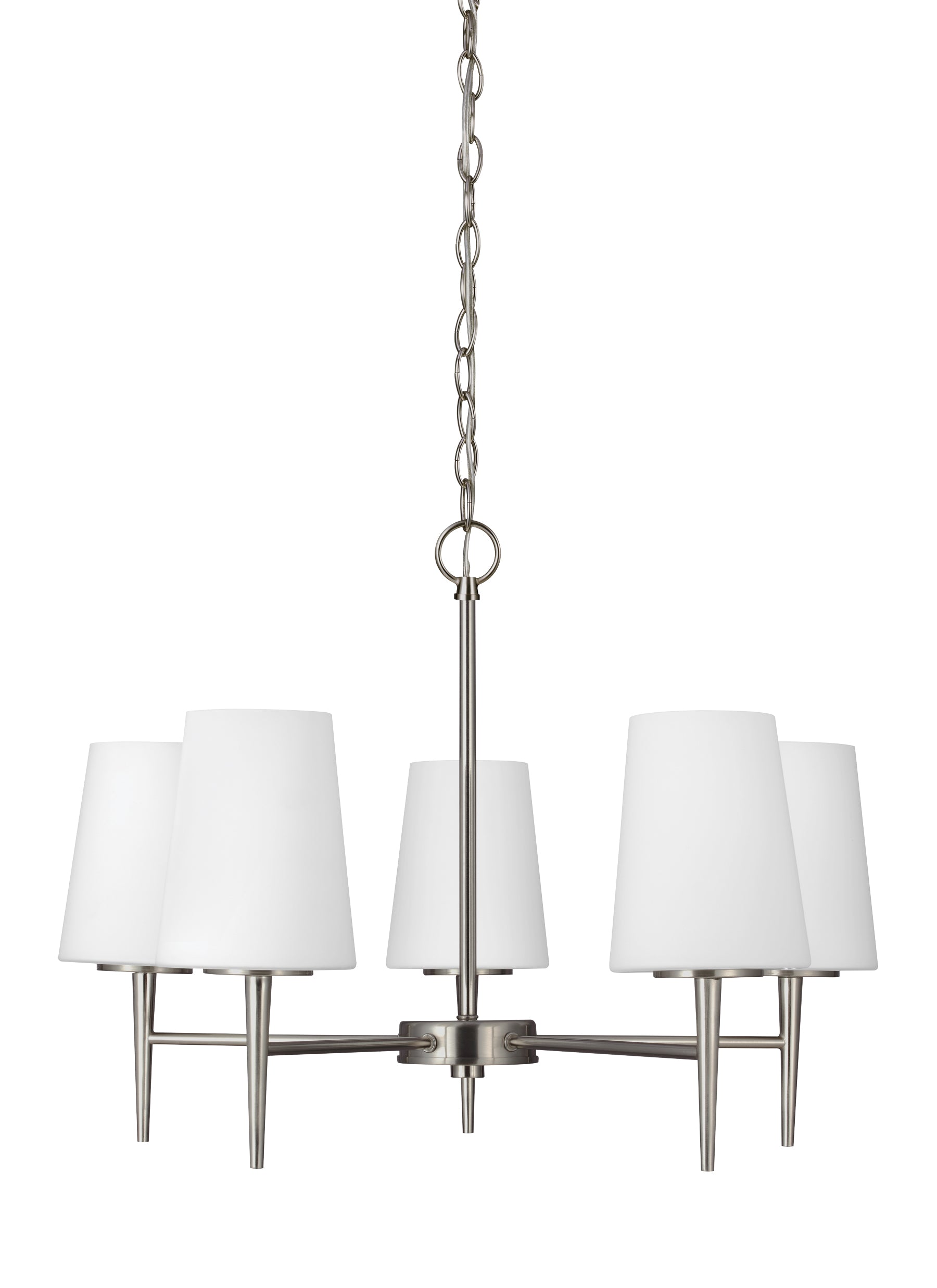 Driscoll contemporary 5-light indoor dimmable ceiling chandelier pendant light in brushed nickel silver finish with cased ...