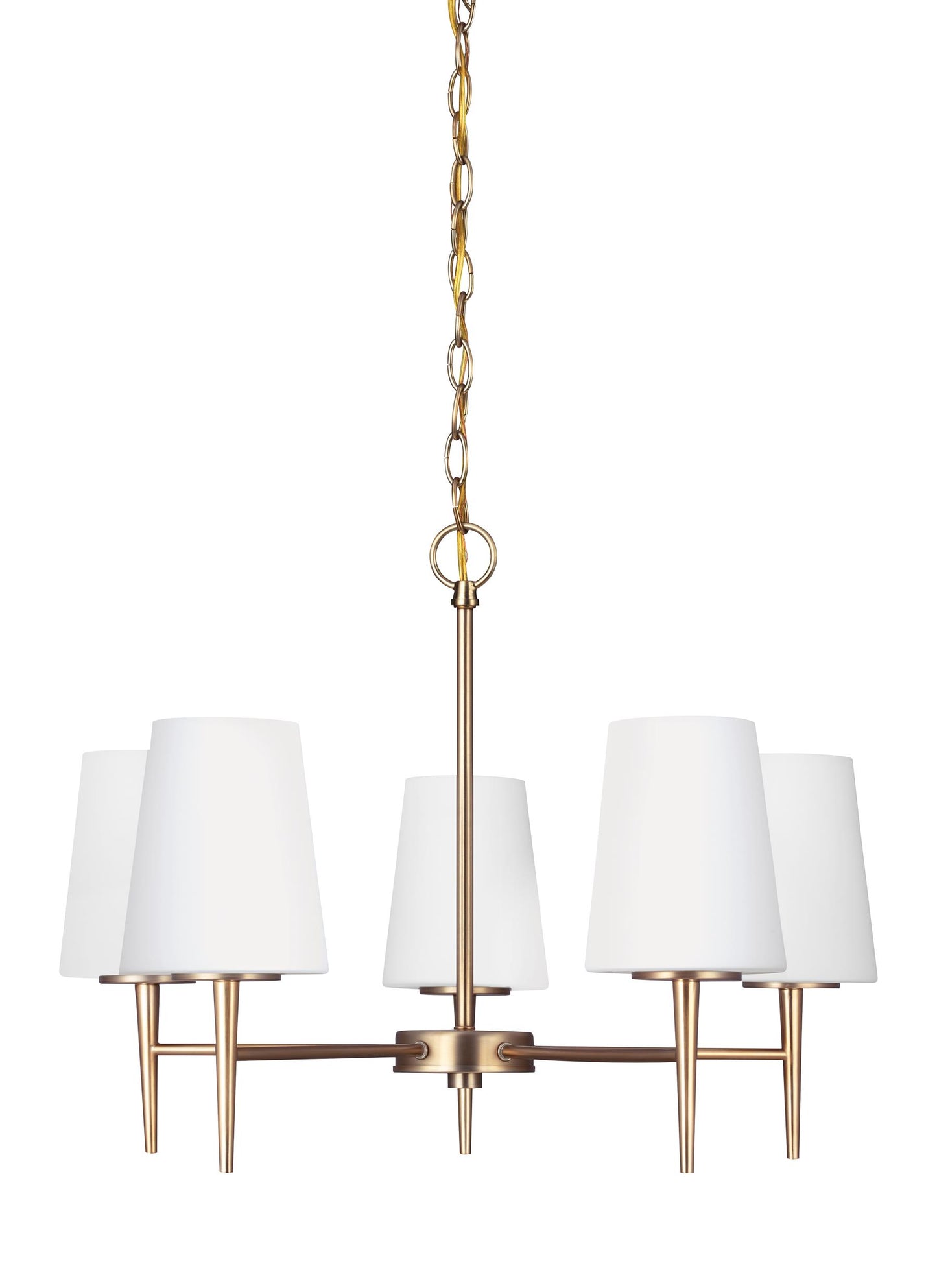 Driscoll contemporary 5-light indoor dimmable ceiling chandelier pendant light in satin brass gold finish with cased opal ...