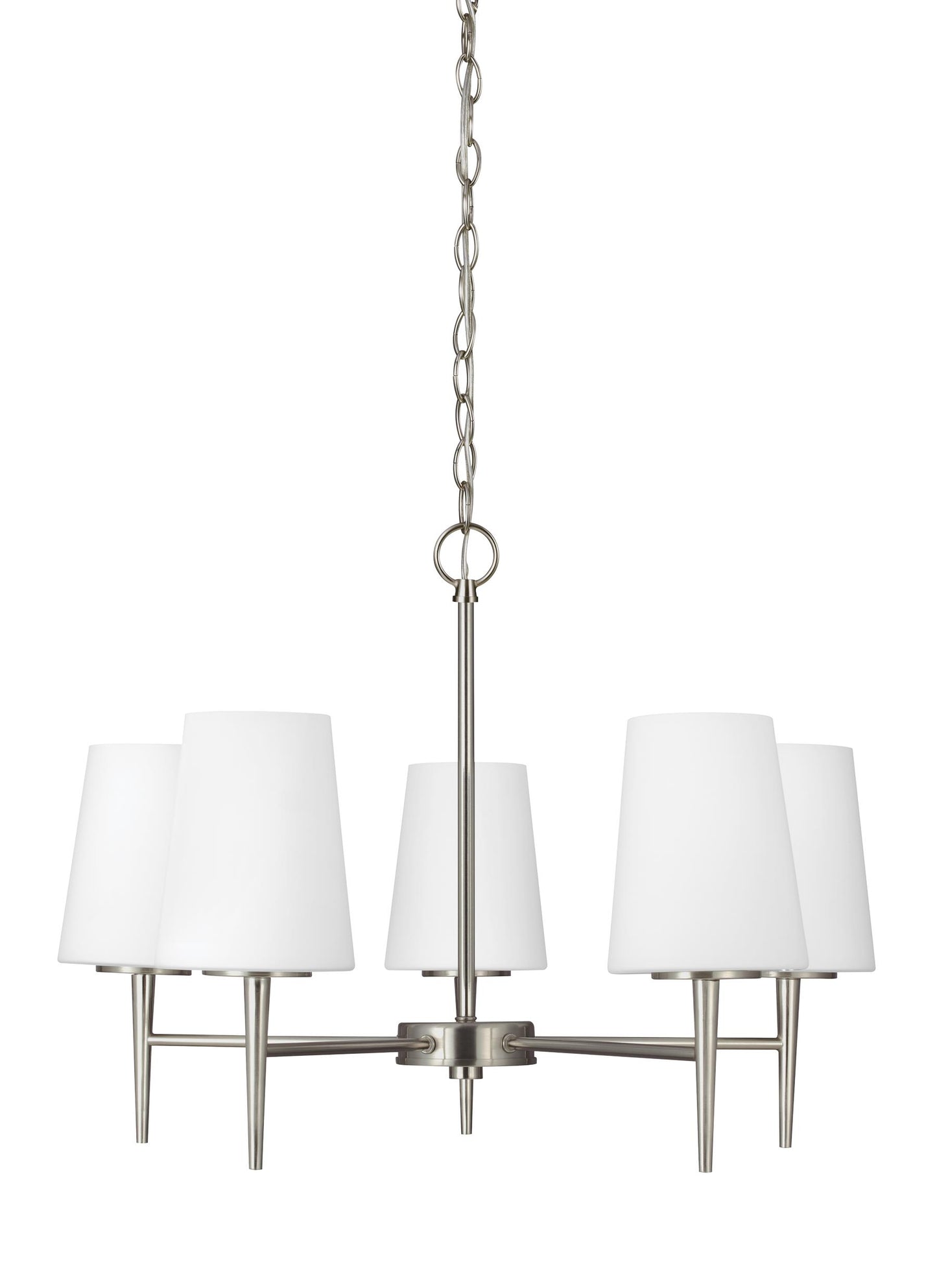 Driscoll contemporary 5-light indoor dimmable ceiling chandelier pendant light in brushed nickel silver finish with cased ...