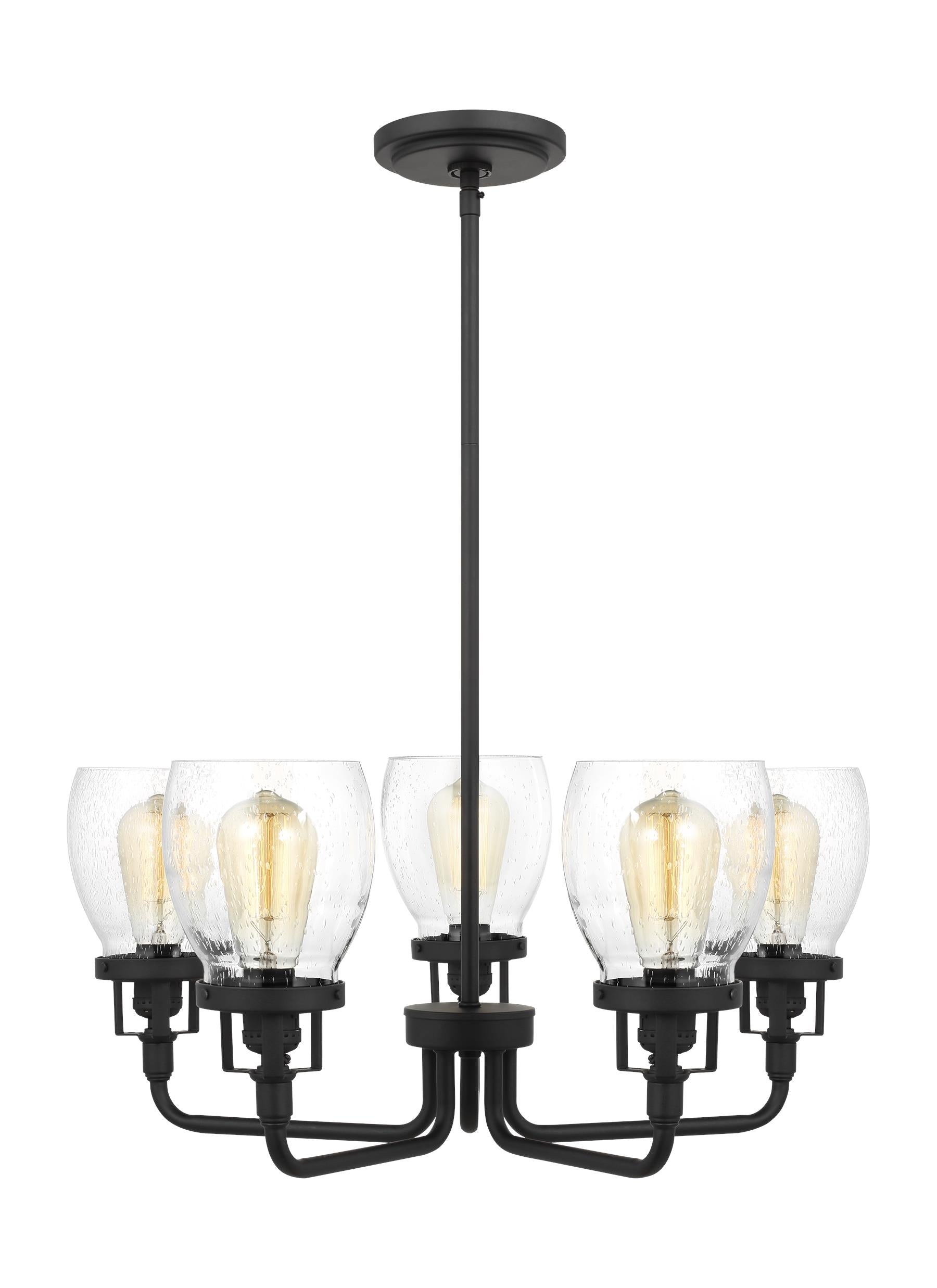Belton transitional 5-light indoor dimmable ceiling up chandelier pendant light in midnight black finish with clear seeded...