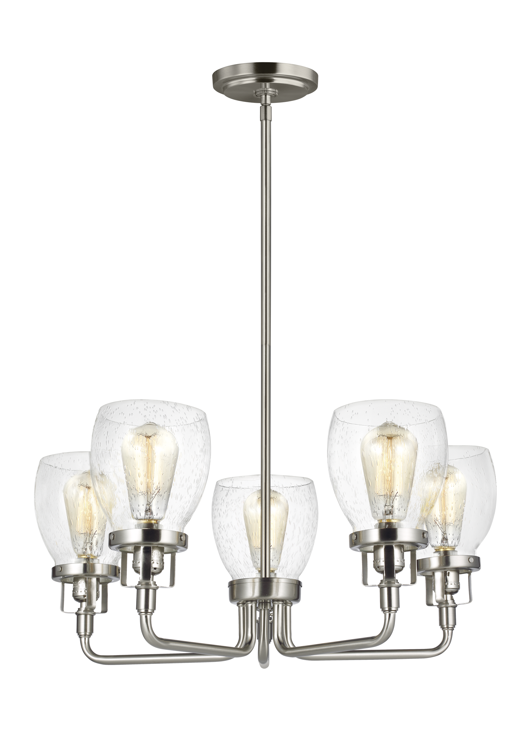 Belton transitional 5-light indoor dimmable ceiling up chandelier pendant light in brushed nickel silver finish with clear...