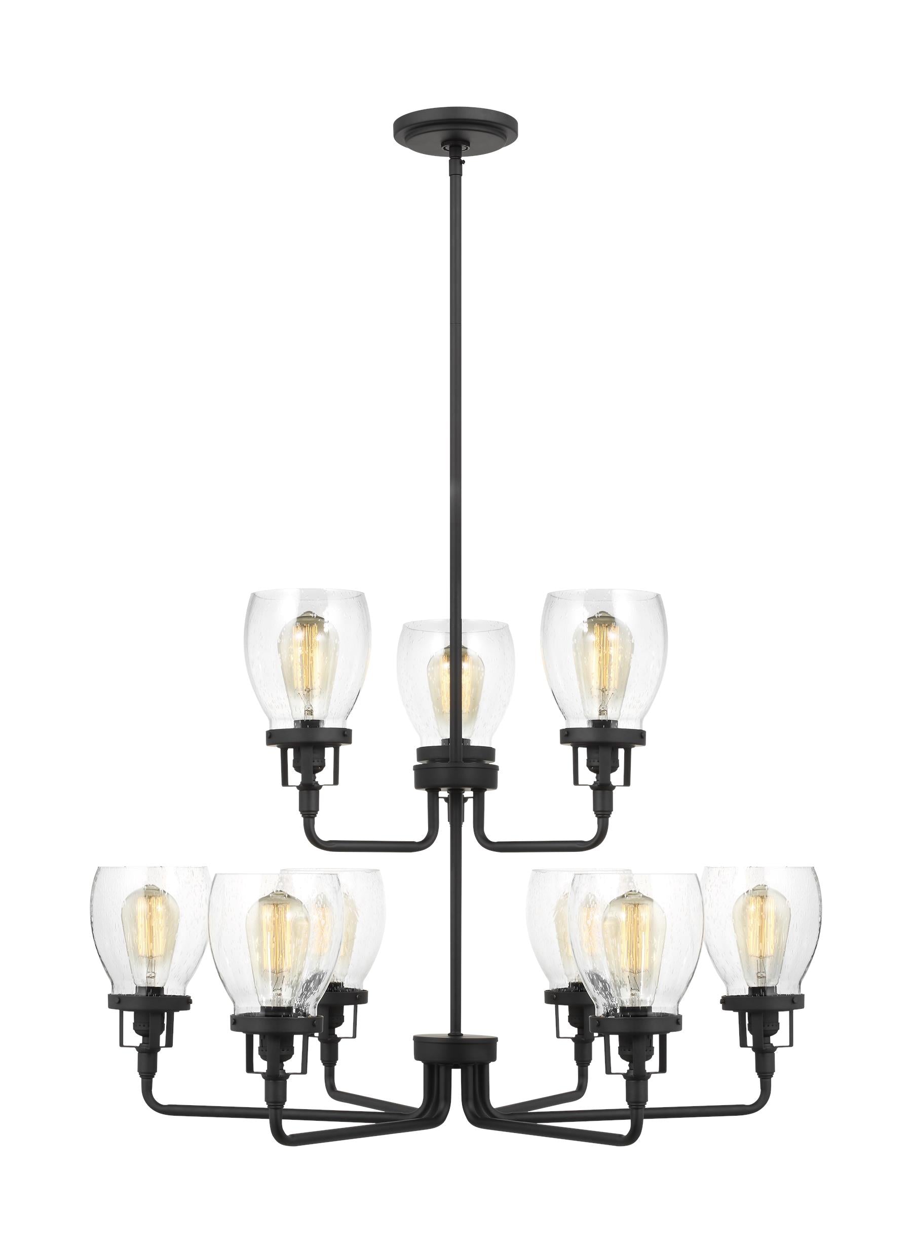 Belton transitional 9-light indoor dimmable ceiling chandelier pendant light in midnight black finish with clear seeded gl...