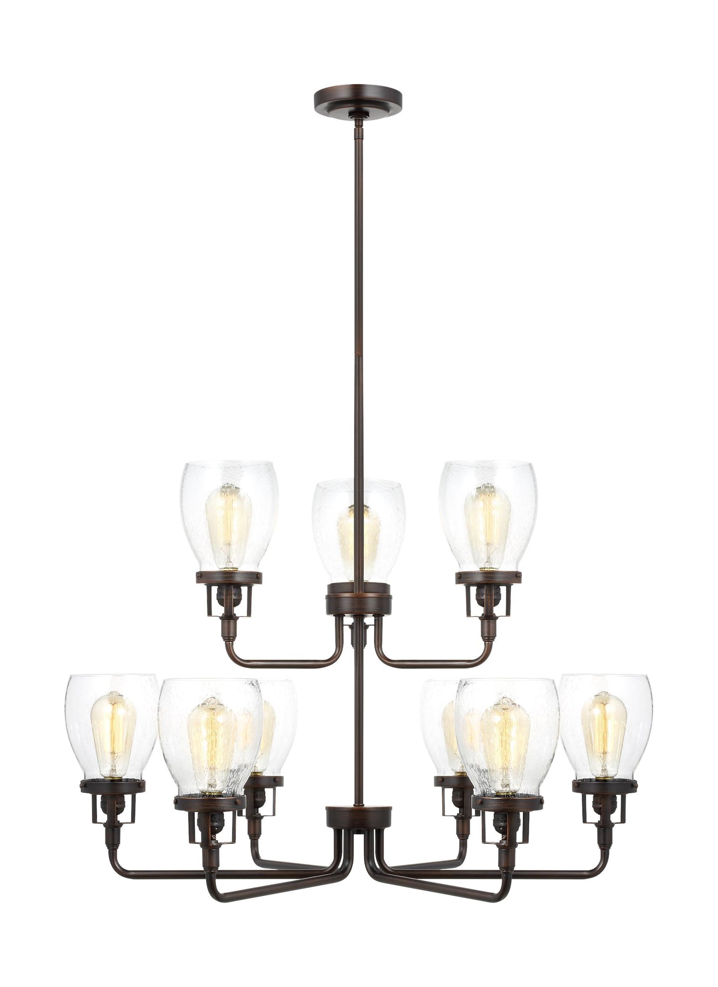 Belton transitional 9-light indoor dimmable ceiling chandelier pendant light in bronze finish with clear seeded glass shades