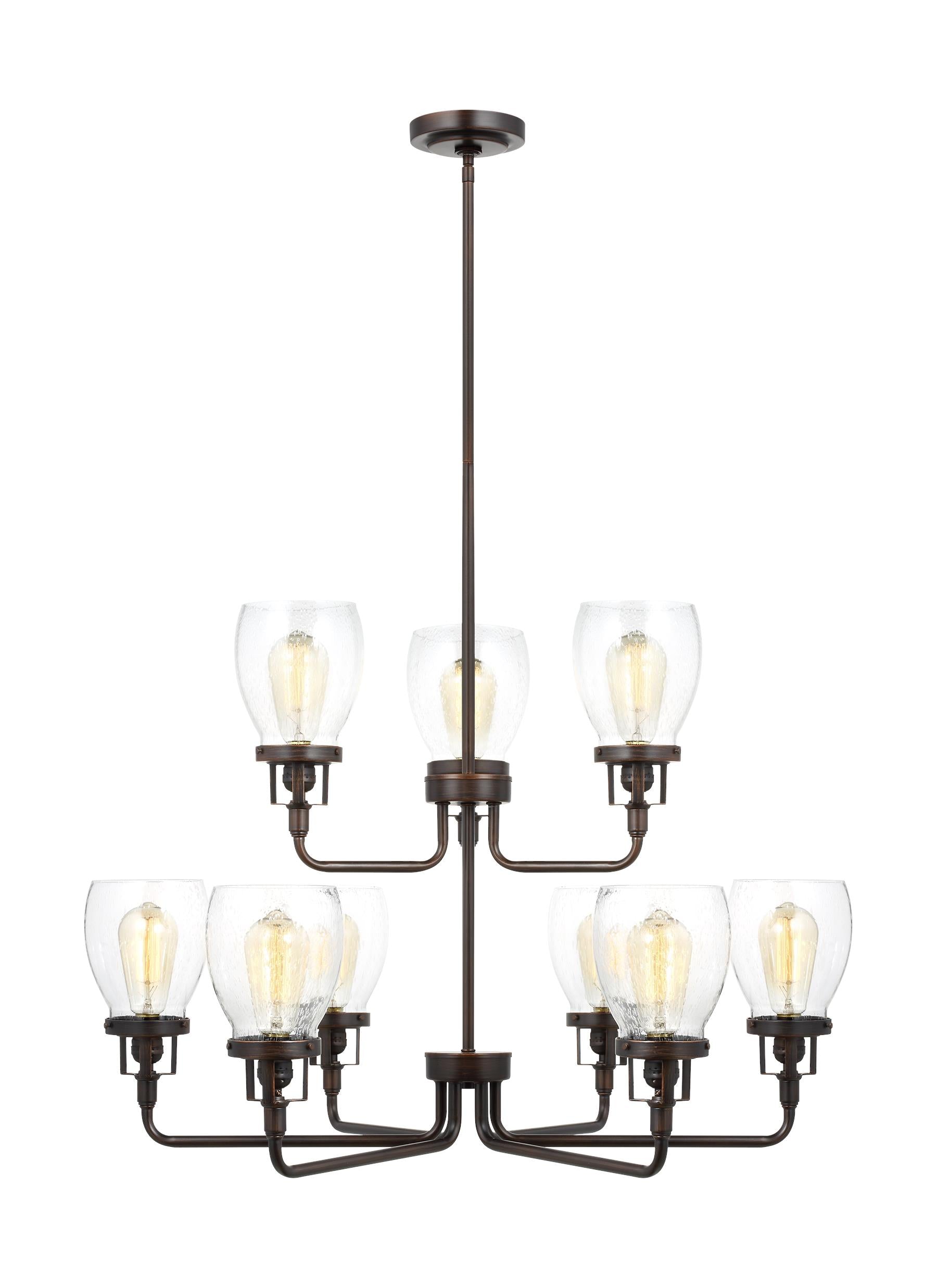 Belton transitional 9-light indoor dimmable ceiling chandelier pendant light in bronze finish with clear seeded glass shades