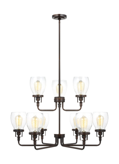 Belton transitional 9-light indoor dimmable ceiling chandelier pendant light in bronze finish with clear seeded glass shades