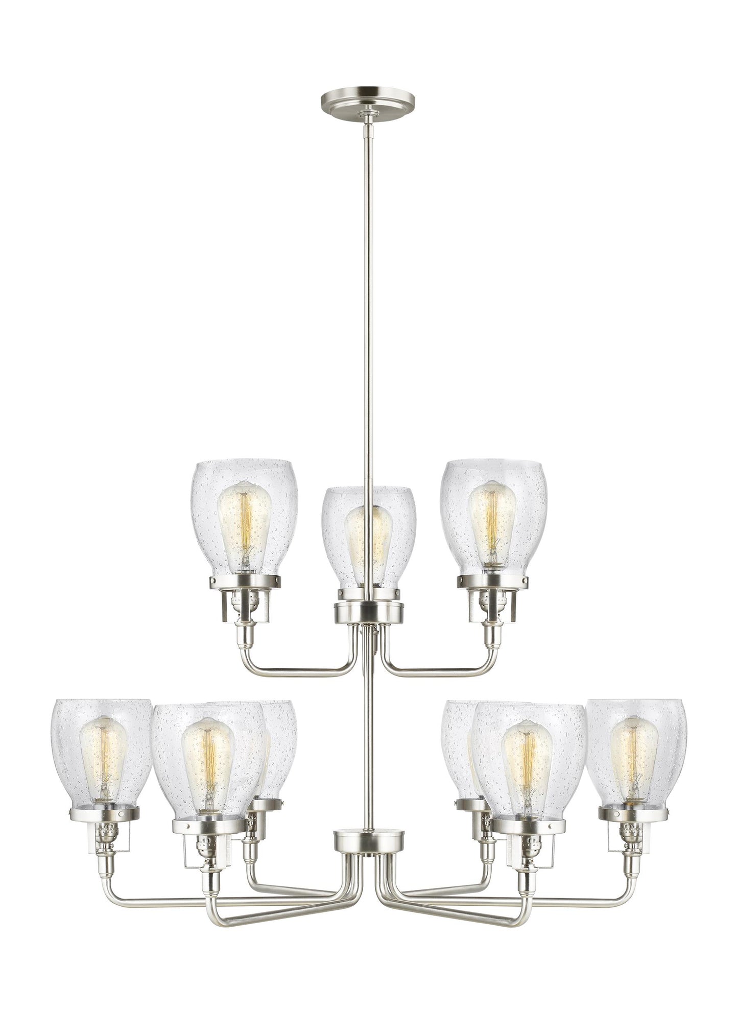 Belton transitional 9-light indoor dimmable ceiling chandelier pendant light in brushed nickel silver finish with clear se...