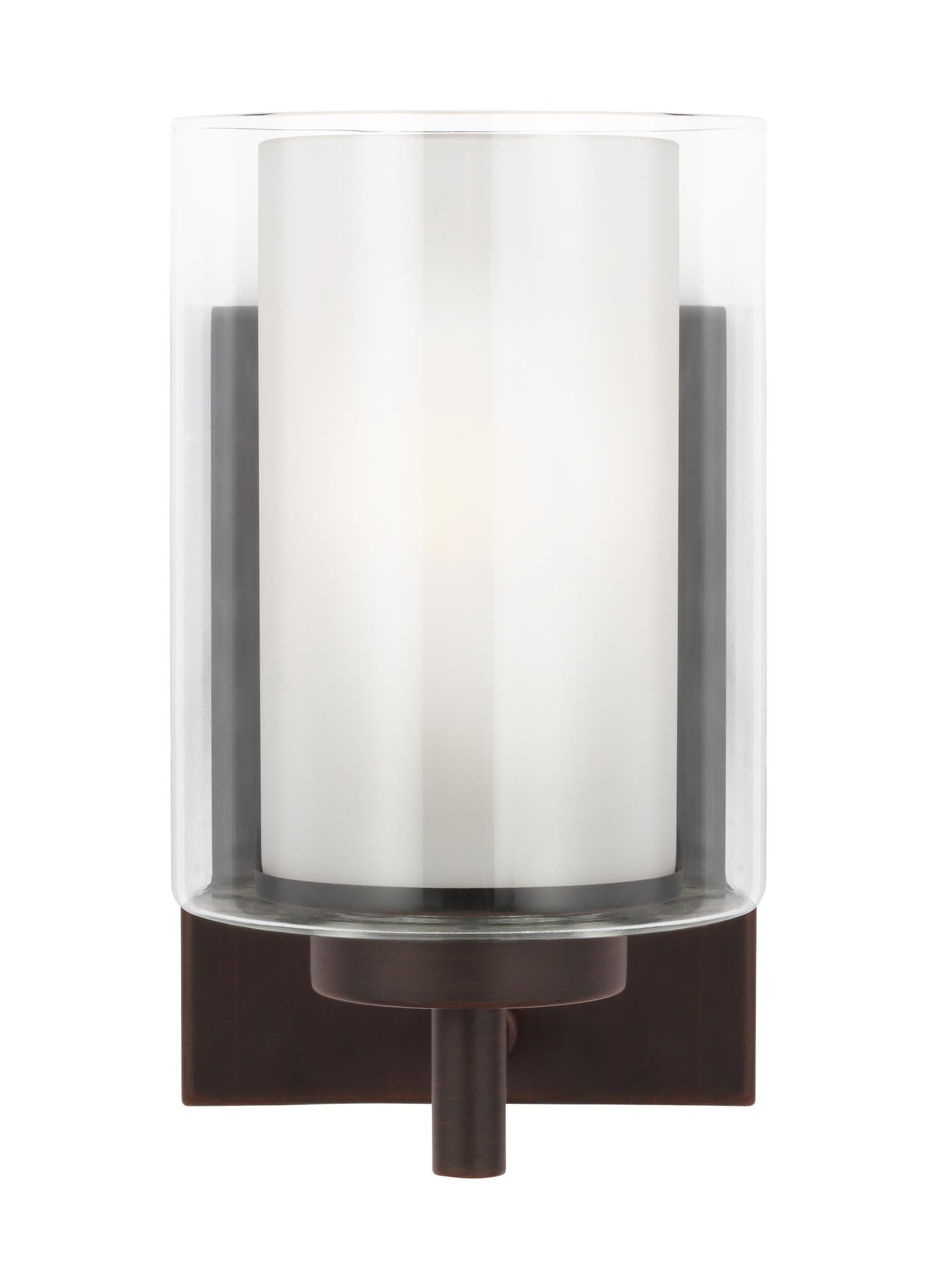 Elmwood Park traditional 1-light indoor dimmable bath vanity wall sconce in bronze finish with satin etched glass shade an...