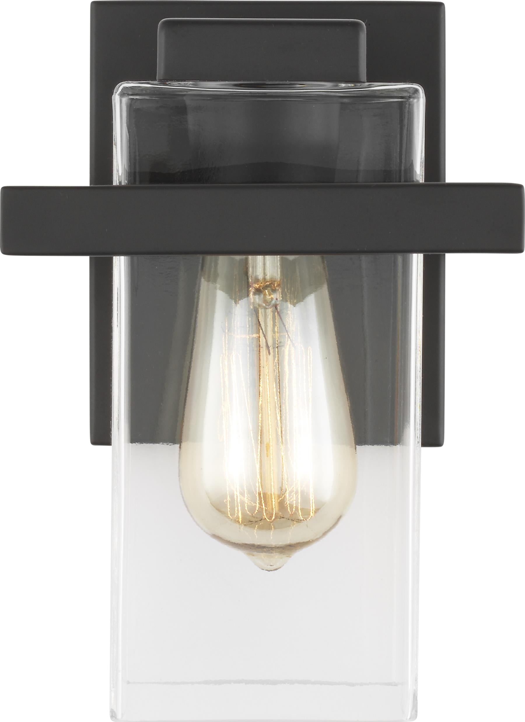 Mitte transitional 1-light indoor dimmable bath vanity wall sconce in midnight black finish with clear glass shade