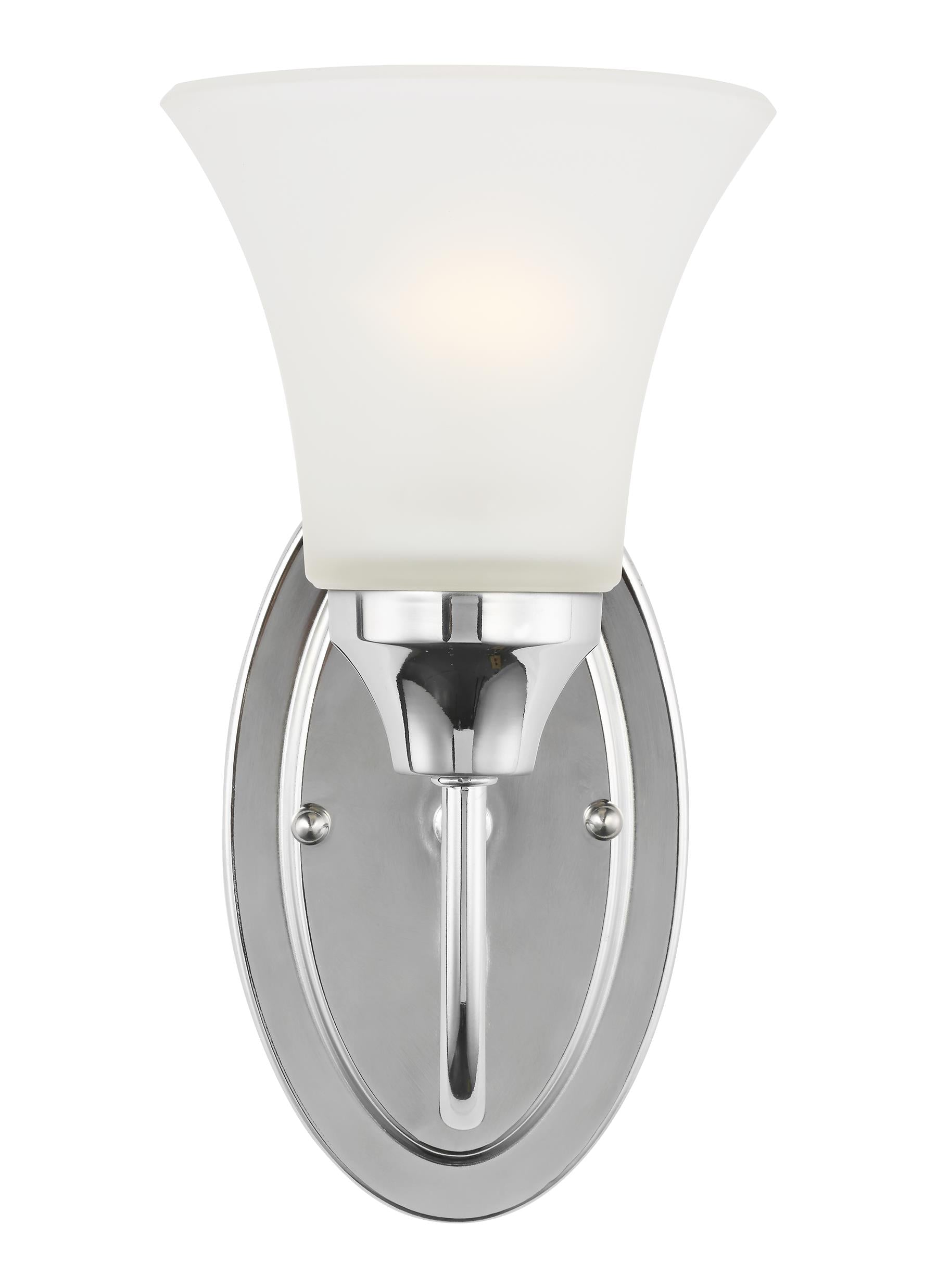 Holman traditional 1-light indoor dimmable bath vanity wall sconce in chrome silver finish with satin etched glass shade