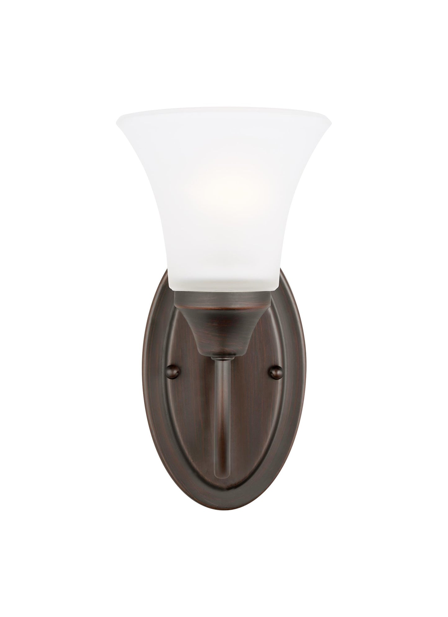 Holman traditional 1-light indoor dimmable bath vanity wall sconce in bronze finish with satin etched glass shade