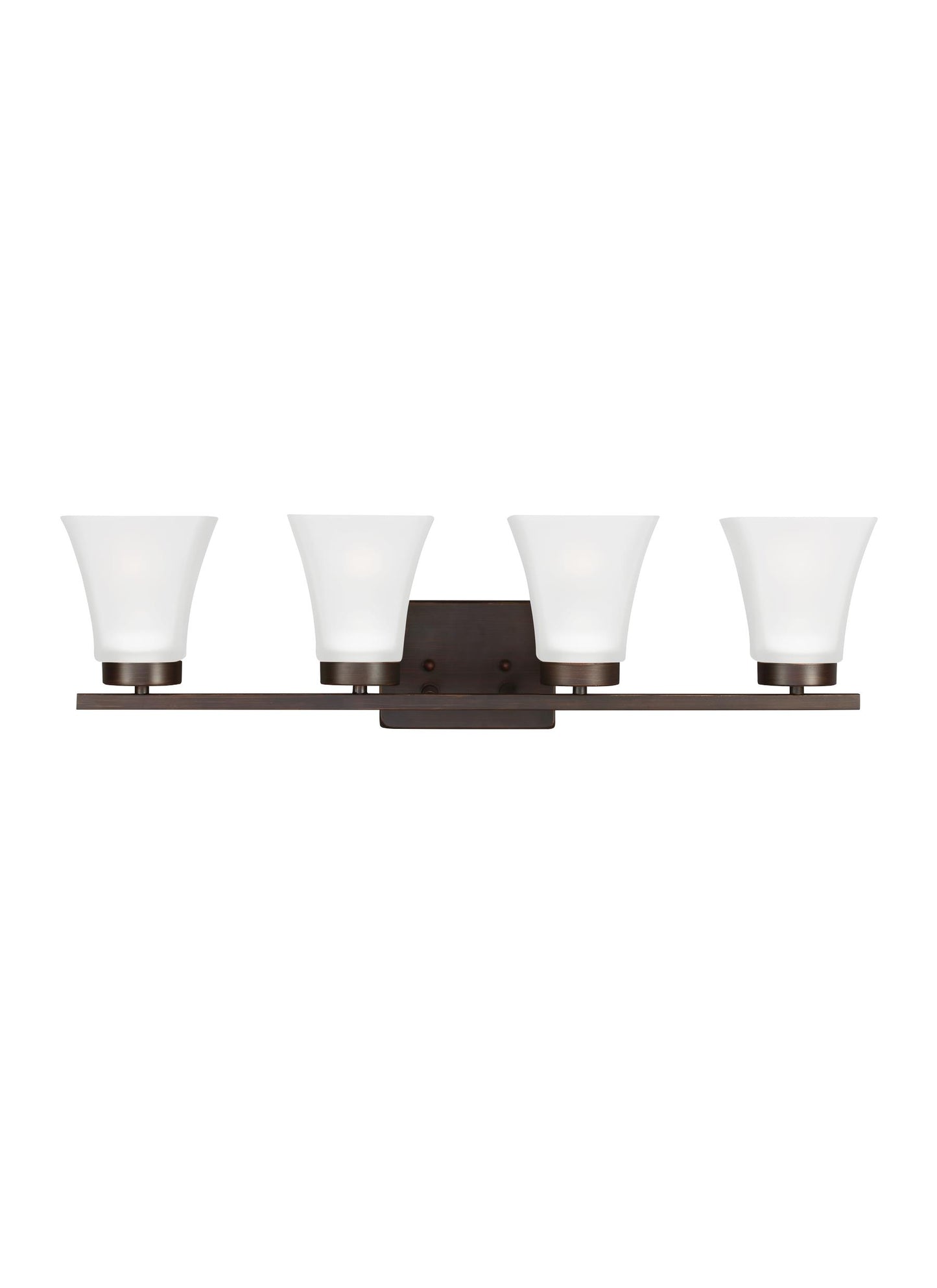 Bayfield contemporary 4-light indoor dimmable bath vanity wall sconce in bronze finish with satin etched glass shades