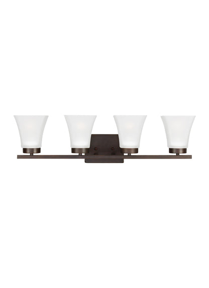 Bayfield contemporary 4-light indoor dimmable bath vanity wall sconce in bronze finish with satin etched glass shades