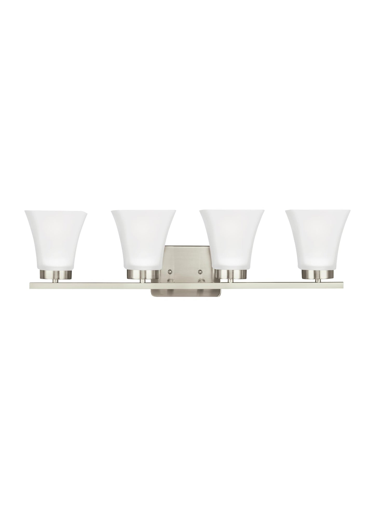 Bayfield contemporary 4-light indoor dimmable bath vanity wall sconce in brushed nickel silver finish with satin etched gl...