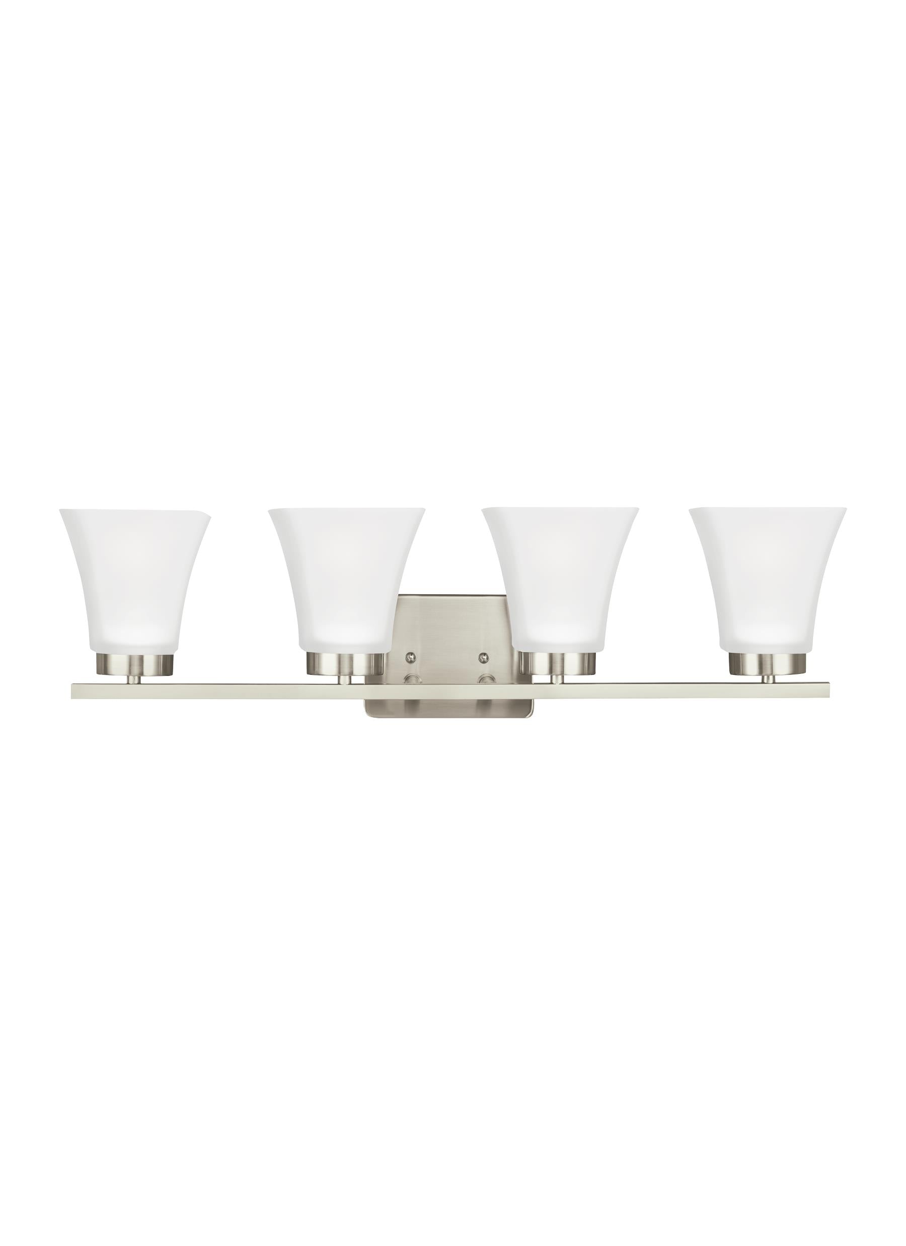 Bayfield contemporary 4-light indoor dimmable bath vanity wall sconce in brushed nickel silver finish with satin etched gl...