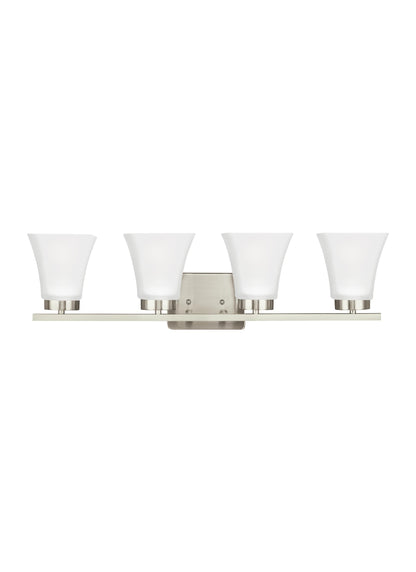 Bayfield contemporary 4-light indoor dimmable bath vanity wall sconce in brushed nickel silver finish with satin etched gl...