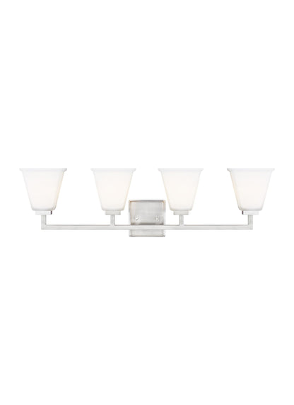 Ellis Harper classic 4-light indoor dimmable bath vanity wall sconce in brushed nickel silver finish with etched white ins...