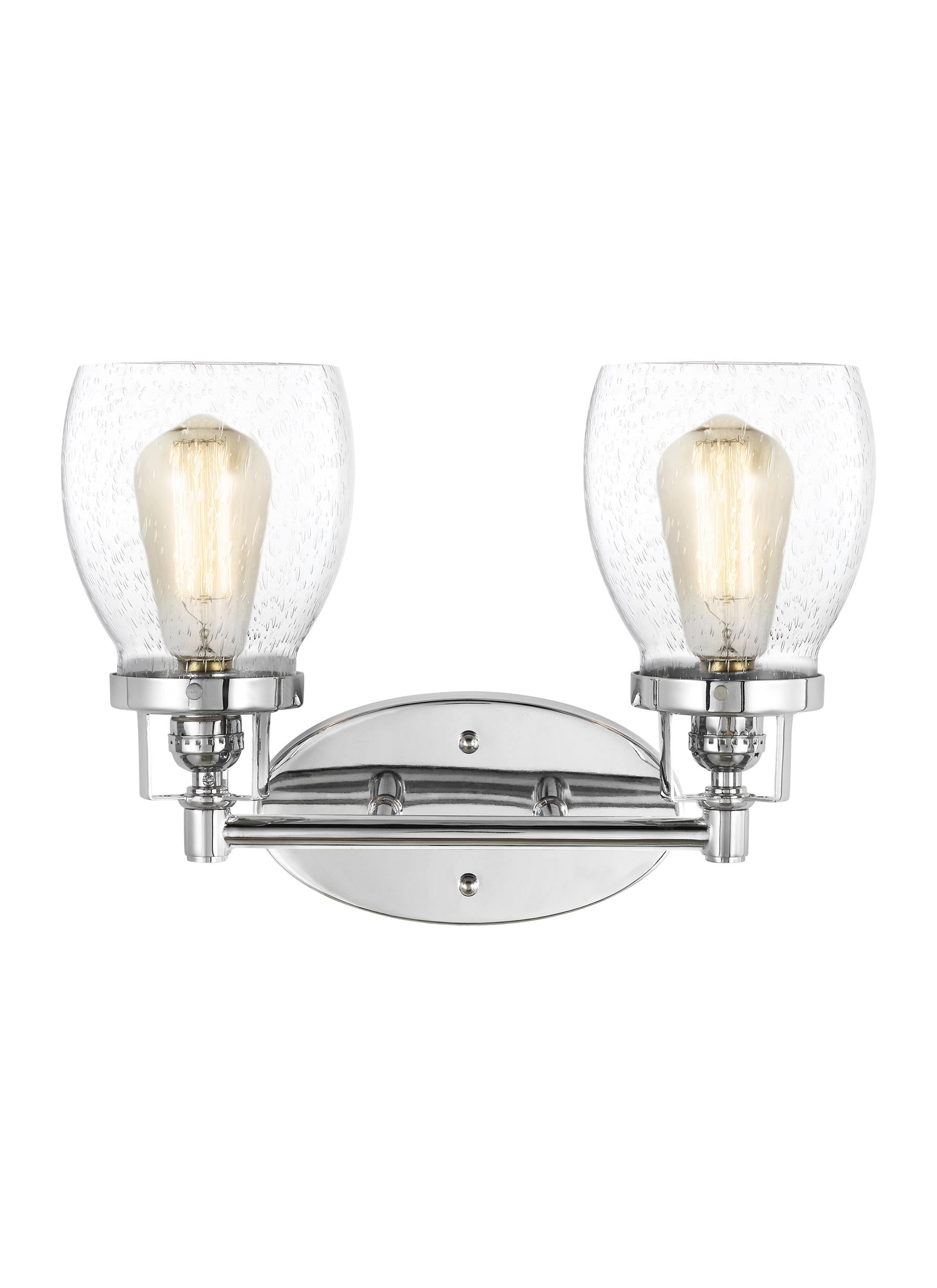 Belton transitional 2-light indoor dimmable bath vanity wall sconce in chrome silver finish with clear seeded glass shades