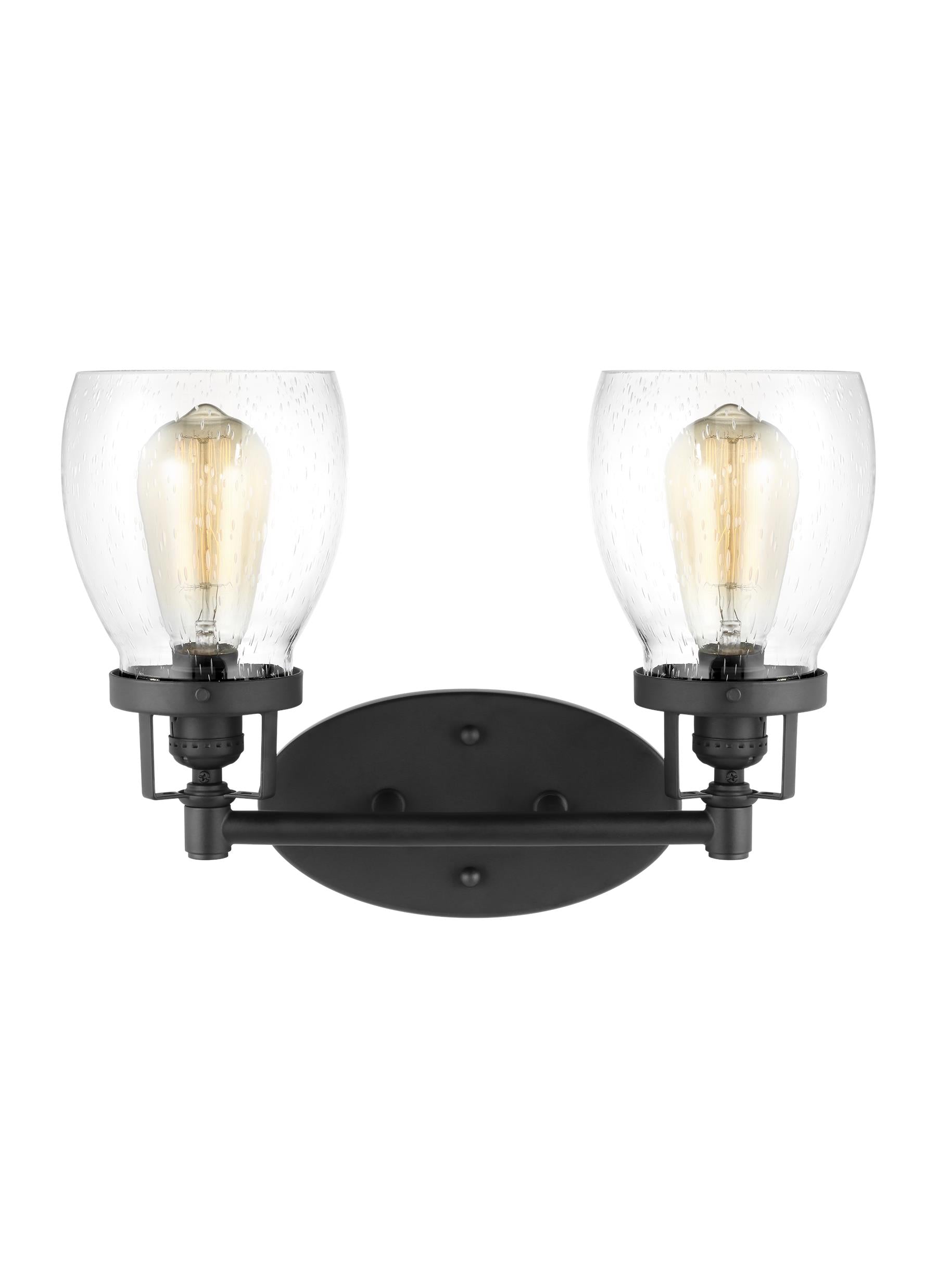 Belton transitional 2-light indoor dimmable bath vanity wall sconce in midnight black finish with clear seeded glass shades