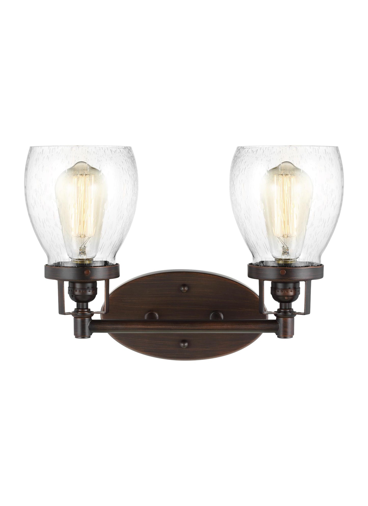 Belton transitional 2-light indoor dimmable bath vanity wall sconce in bronze finish with clear seeded glass shades