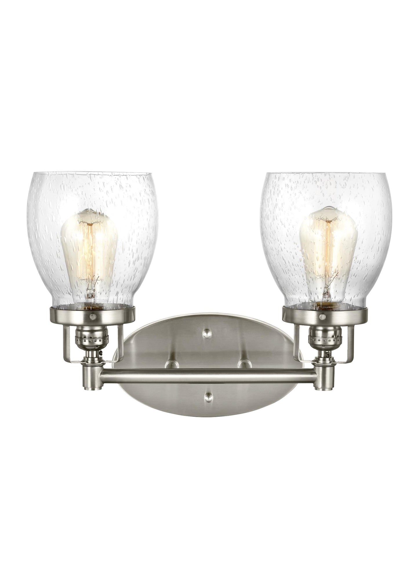 Belton transitional 2-light indoor dimmable bath vanity wall sconce in brushed nickel silver finish with clear seeded glas...