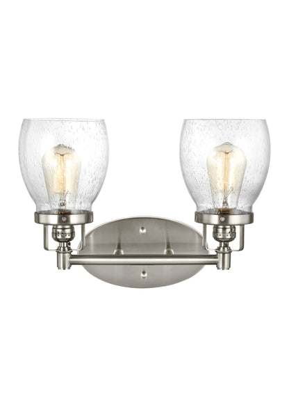 Belton transitional 2-light indoor dimmable bath vanity wall sconce in brushed nickel silver finish with clear seeded glas...