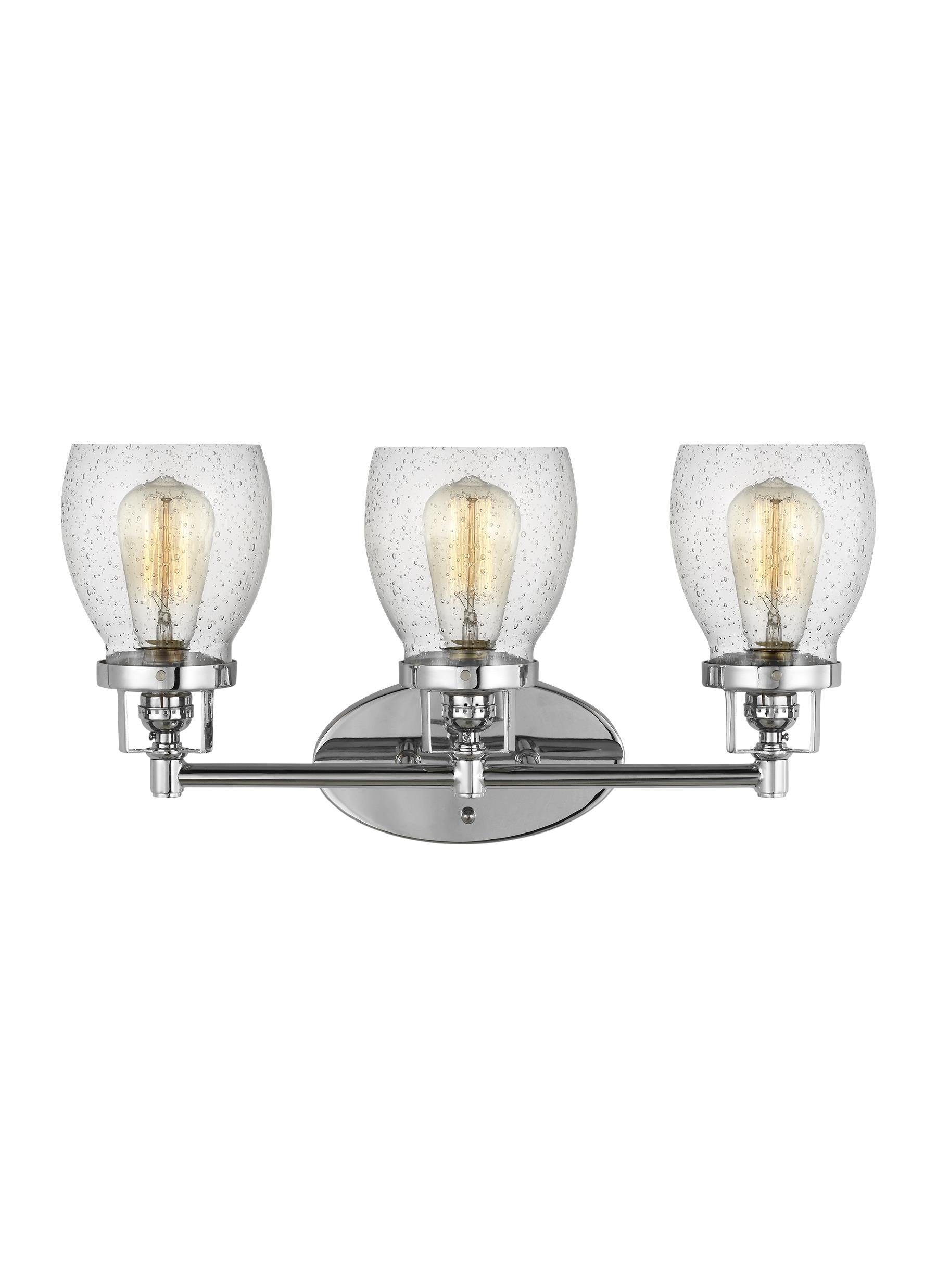 Belton transitional 3-light indoor dimmable bath vanity wall sconce in chrome silver finish with clear seeded glass shades