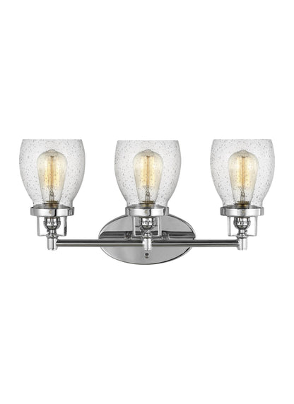 Belton transitional 3-light indoor dimmable bath vanity wall sconce in chrome silver finish with clear seeded glass shades