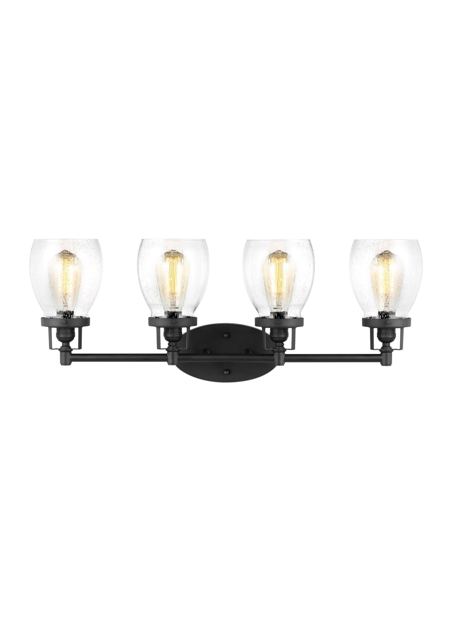 Belton transitional 4-light indoor dimmable bath vanity wall sconce in midnight black finish with clear seeded glass shades