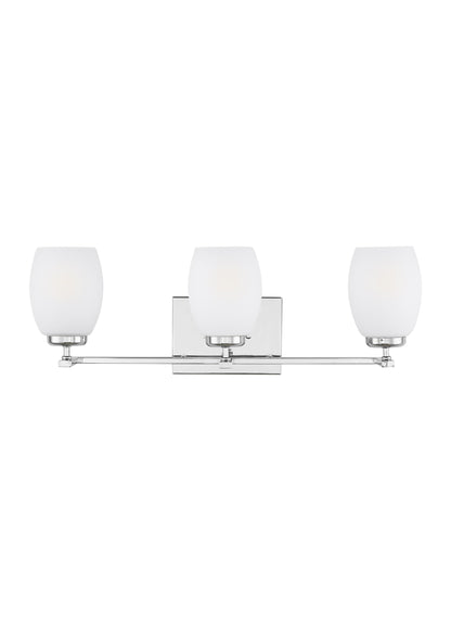 Catlin modern 3-light indoor dimmable bath vanity wall sconce in chrome silver finish with etched white inside glass shades