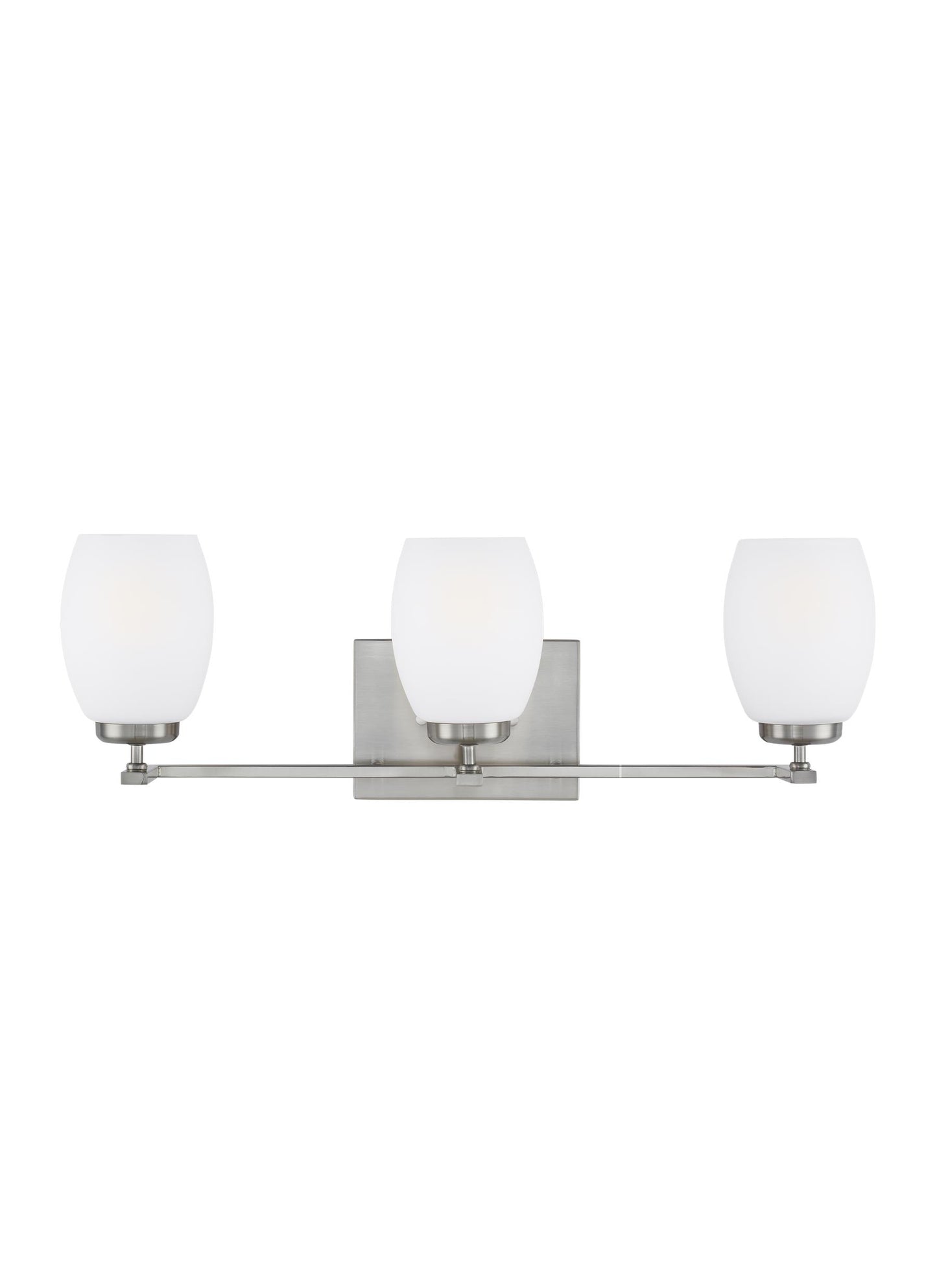 Catlin modern 3-light indoor dimmable bath vanity wall sconce in brushed nickel silver finish with etched white inside gla...