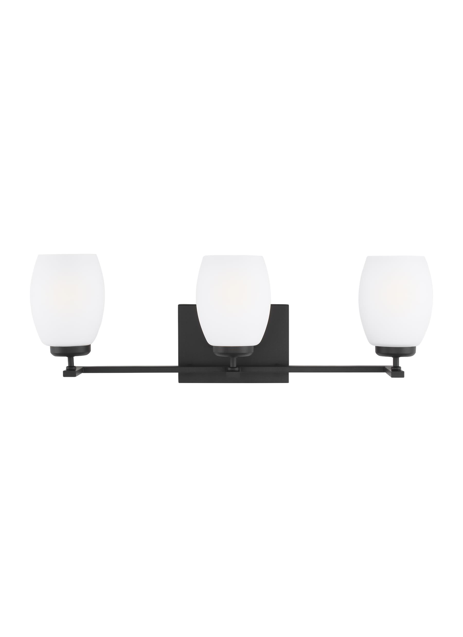 Catlin modern 3-light indoor dimmable bath vanity wall sconce in midnight black finish with etched white inside glass shades