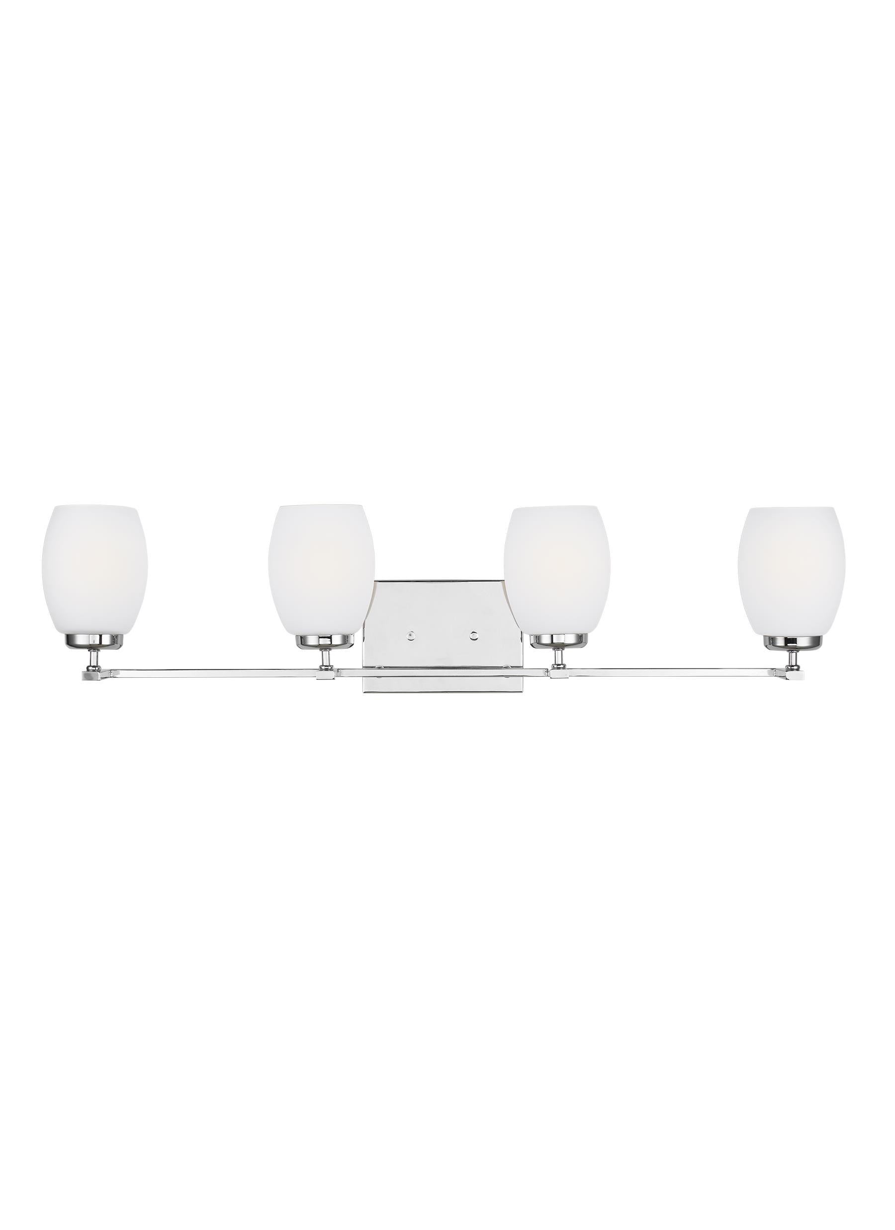 Catlin modern 4-light indoor dimmable bath vanity wall sconce in chrome silver finish with etched white inside glass shades