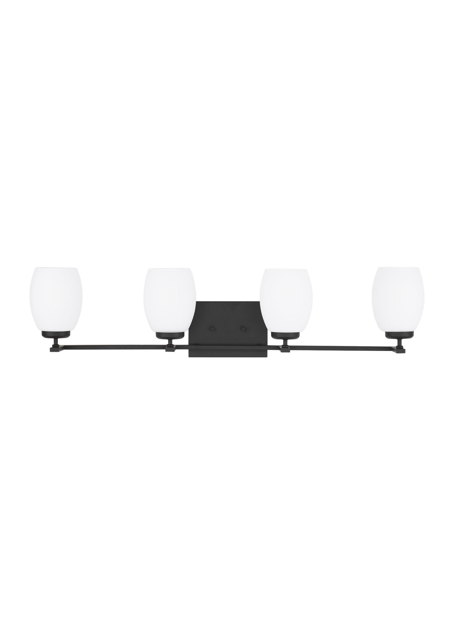 Catlin modern 4-light indoor dimmable bath vanity wall sconce in midnight black finish with etched white inside glass shades