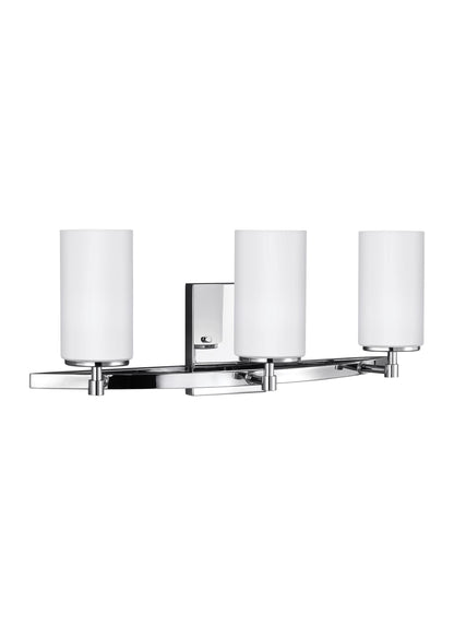 Alturas contemporary 3-light indoor dimmable bath vanity wall sconce in chrome silver finish with etched white inside glas...