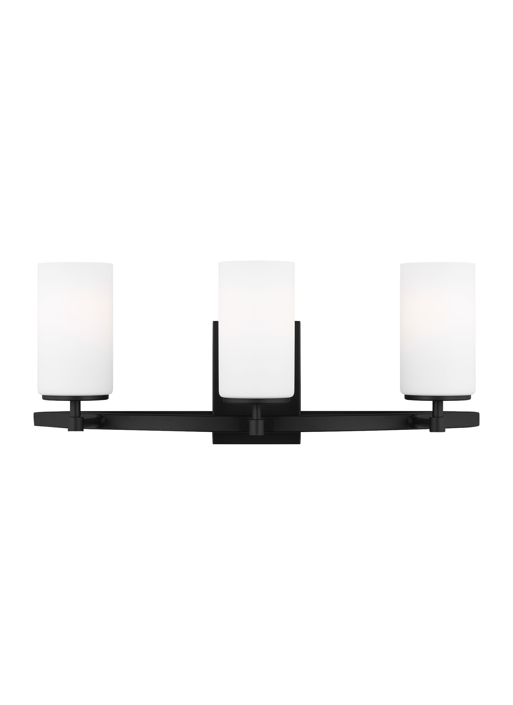 Alturas indoor dimmable 3-light wall bath sconce in a midnight black finish and etched white glass shades