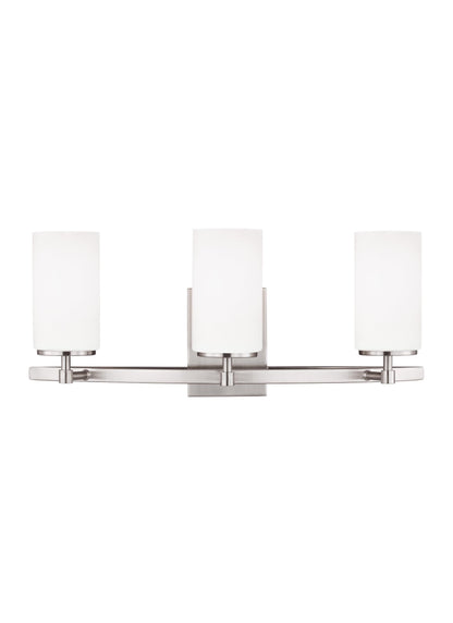 Alturas contemporary 3-light indoor dimmable bath vanity wall sconce in brushed nickel silver finish with etched white ins...