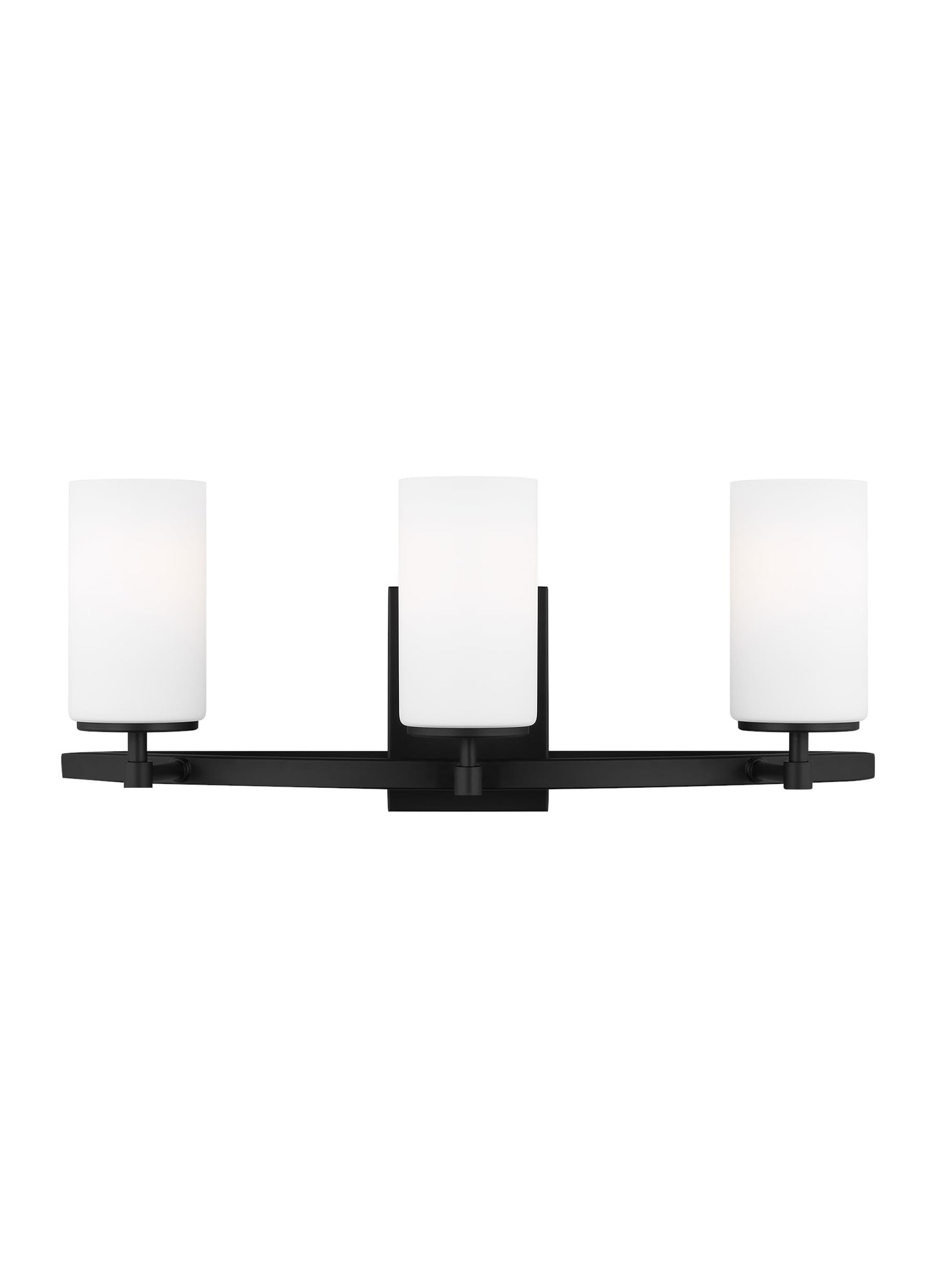 Alturas indoor dimmable 3-light wall bath sconce in a midnight black finish and etched white glass shades