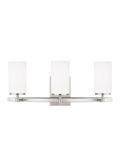 Alturas contemporary 3-light indoor dimmable bath vanity wall sconce in brushed nickel silver finish with etched white ins...