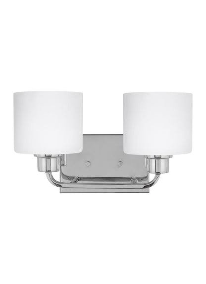 Canfield modern 2-light indoor dimmable bath vanity wall sconce in chrome silver finish with etched white inside glass shades