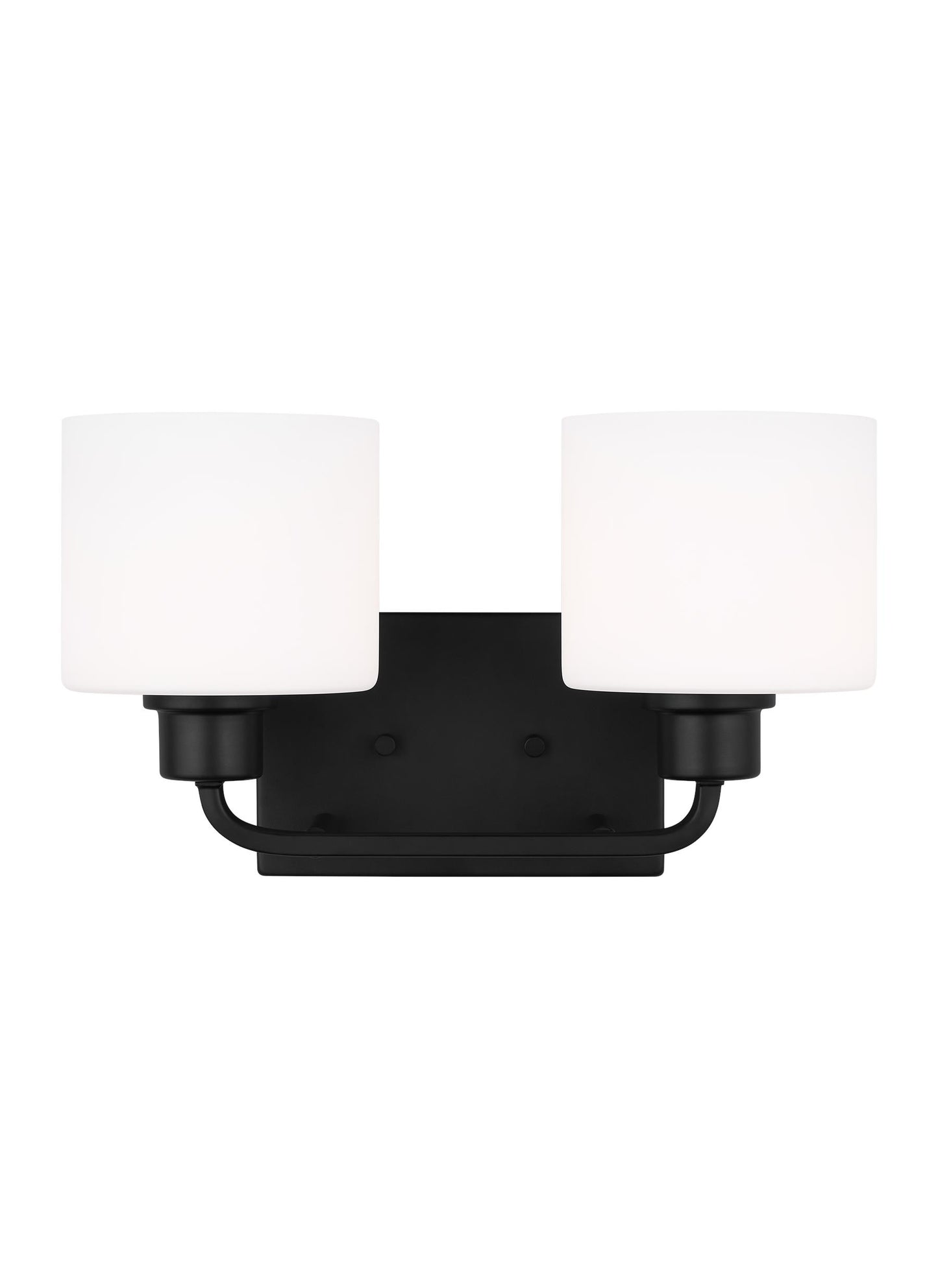 Canfield indoor dimmable 2-light wall bath sconce in a midnight black finish and etched white glass shade