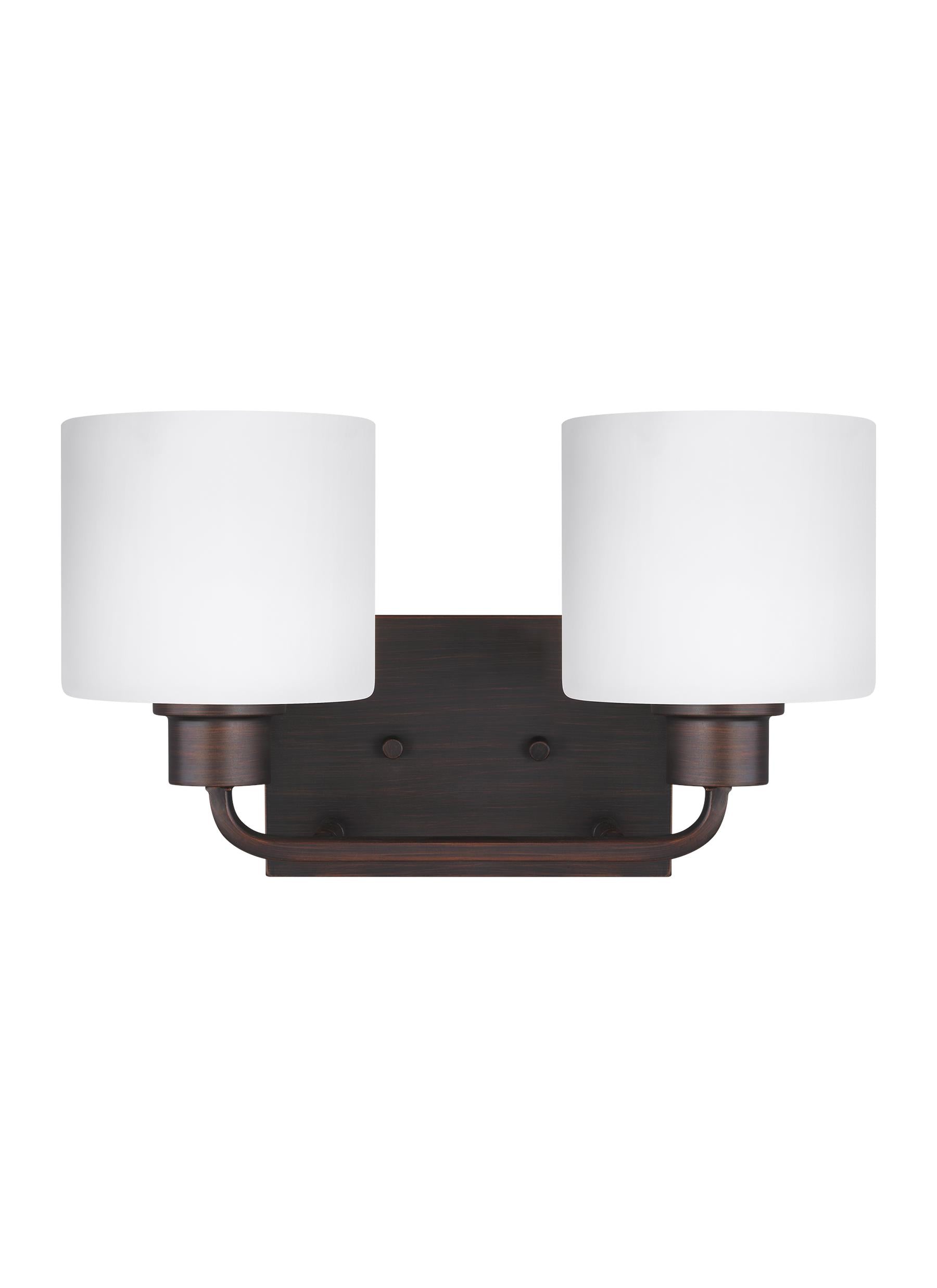 Canfield modern 2-light indoor dimmable bath vanity wall sconce in bronze finish with etched white inside glass shades