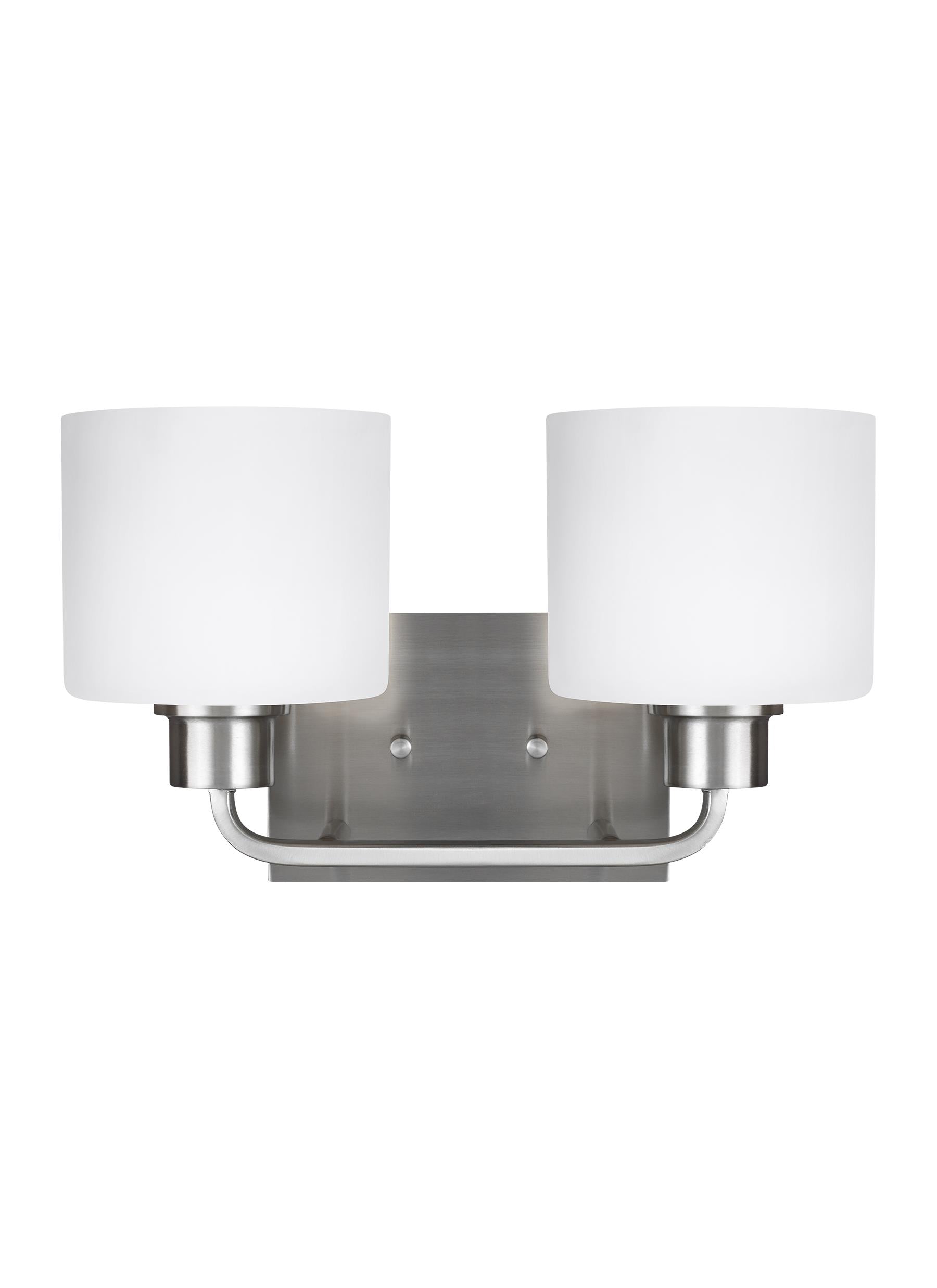 Canfield modern 2-light indoor dimmable bath vanity wall sconce in brushed nickel silver finish with etched white inside g...