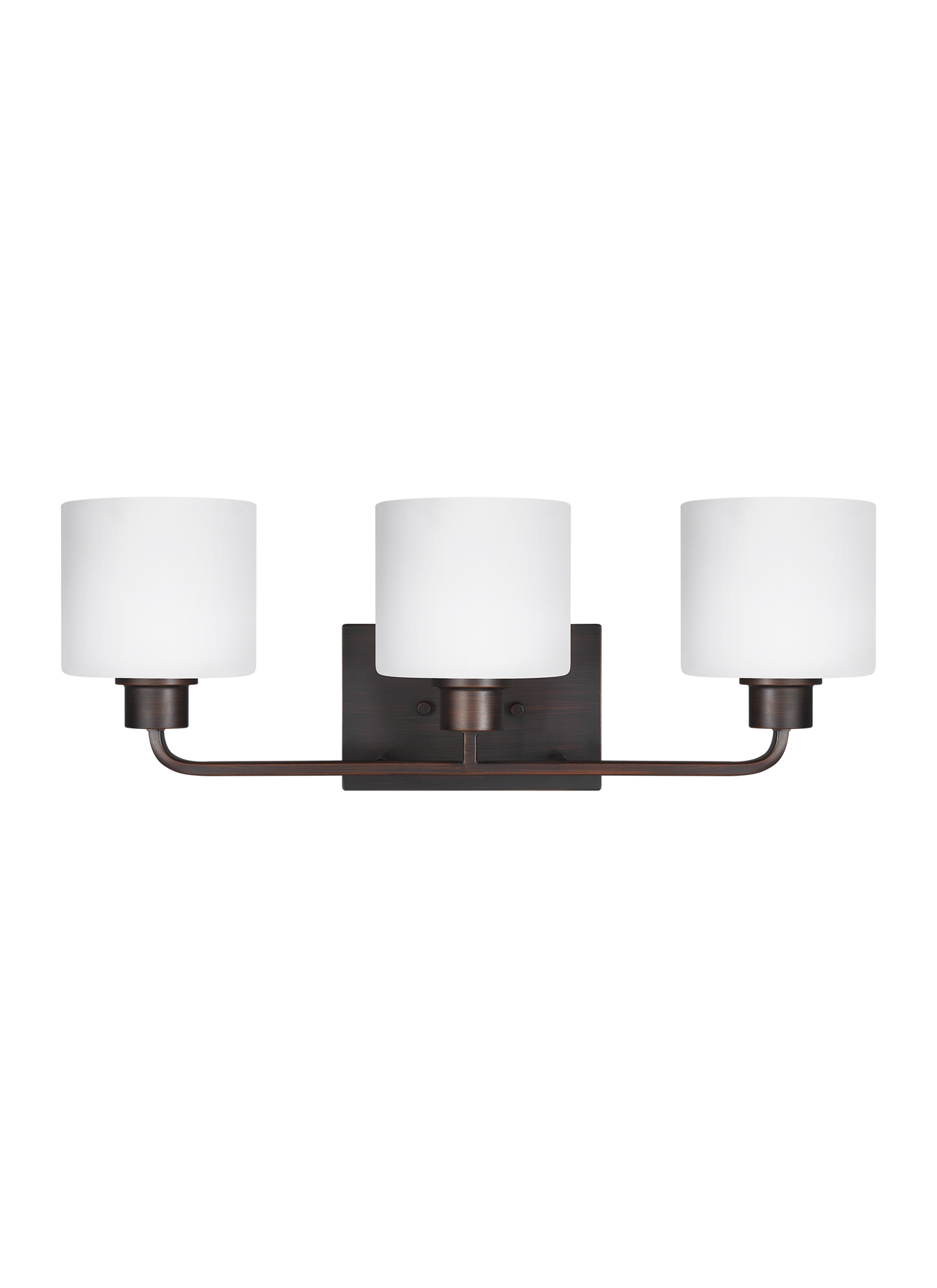 Canfield modern 3-light indoor dimmable bath vanity wall sconce in bronze finish with etched white inside glass shades