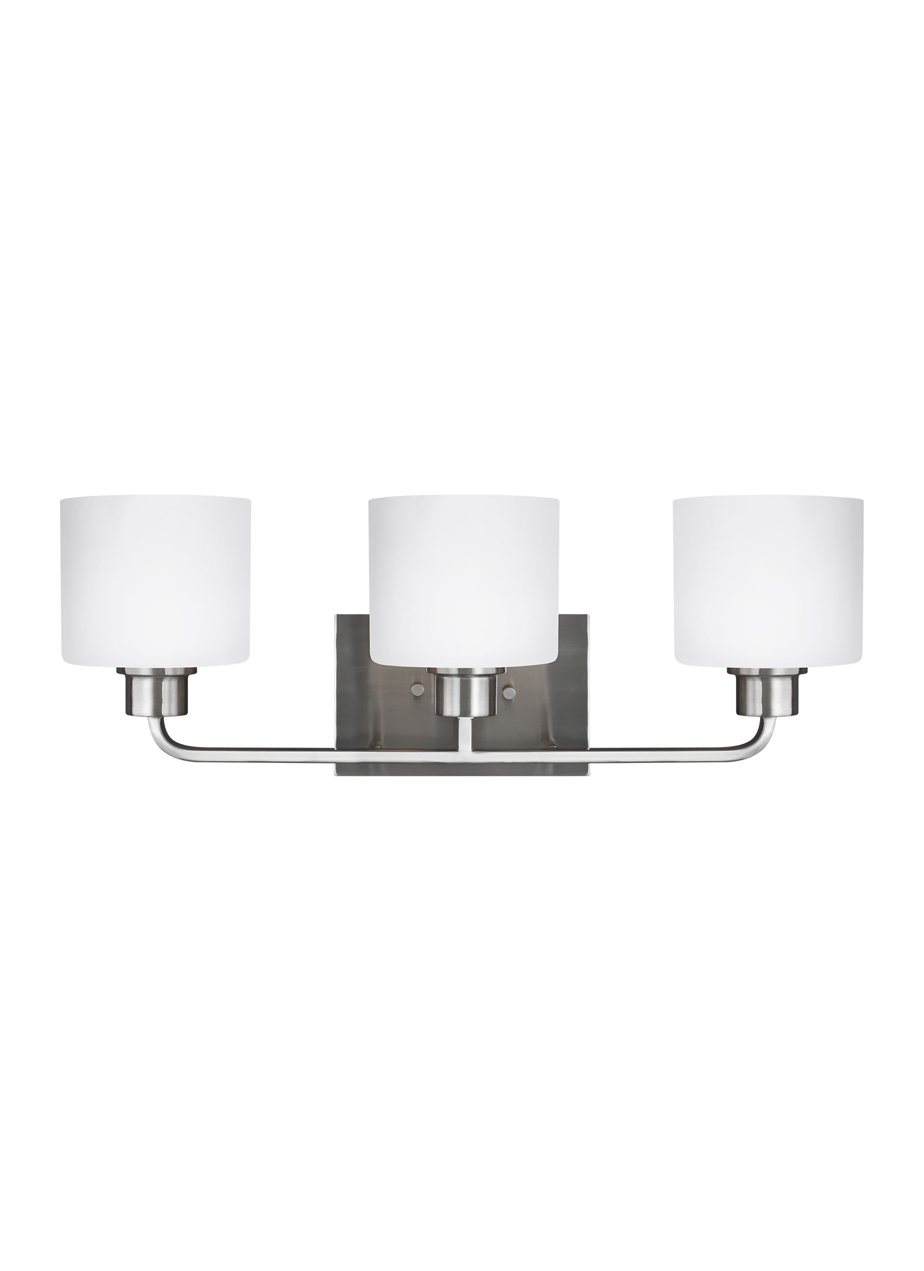 Canfield modern 3-light indoor dimmable bath vanity wall sconce in brushed nickel silver finish with etched white inside g...