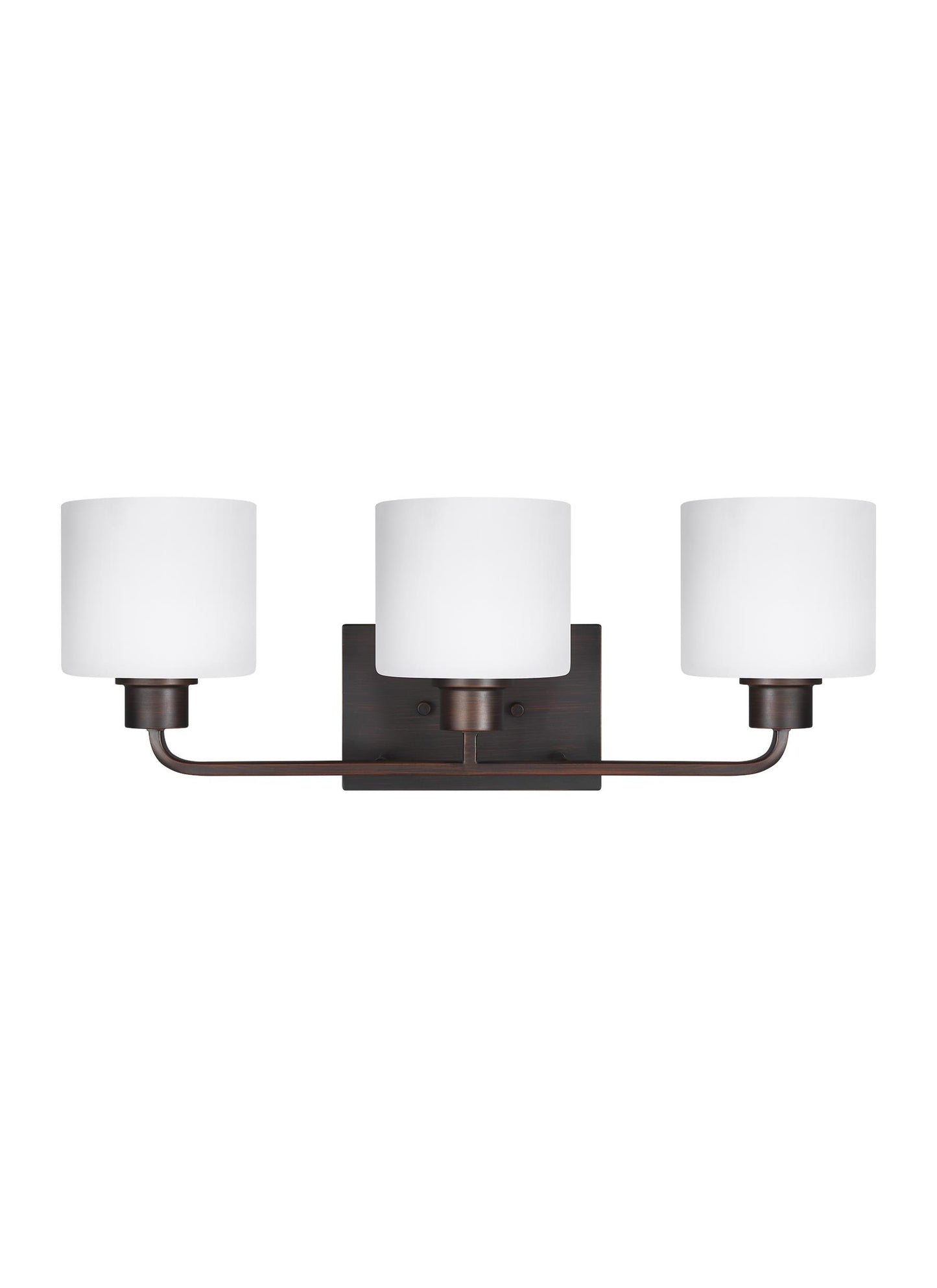 Canfield modern 3-light indoor dimmable bath vanity wall sconce in bronze finish with etched white inside glass shades