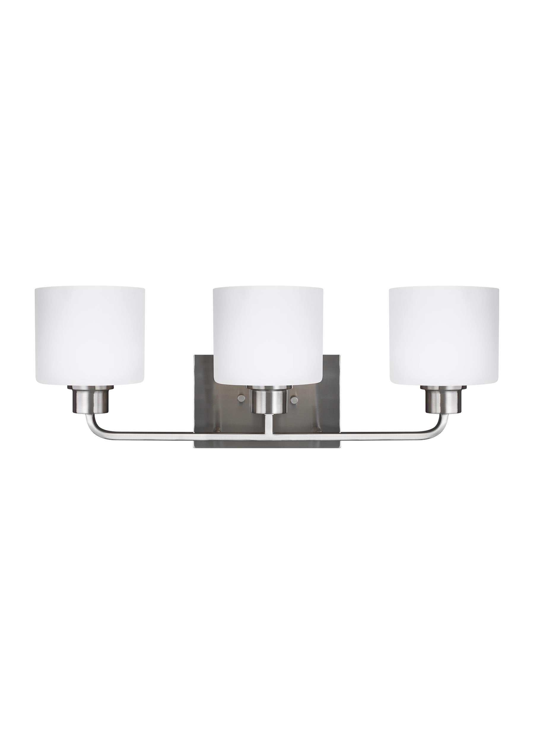 Canfield modern 3-light indoor dimmable bath vanity wall sconce in brushed nickel silver finish with etched white inside g...