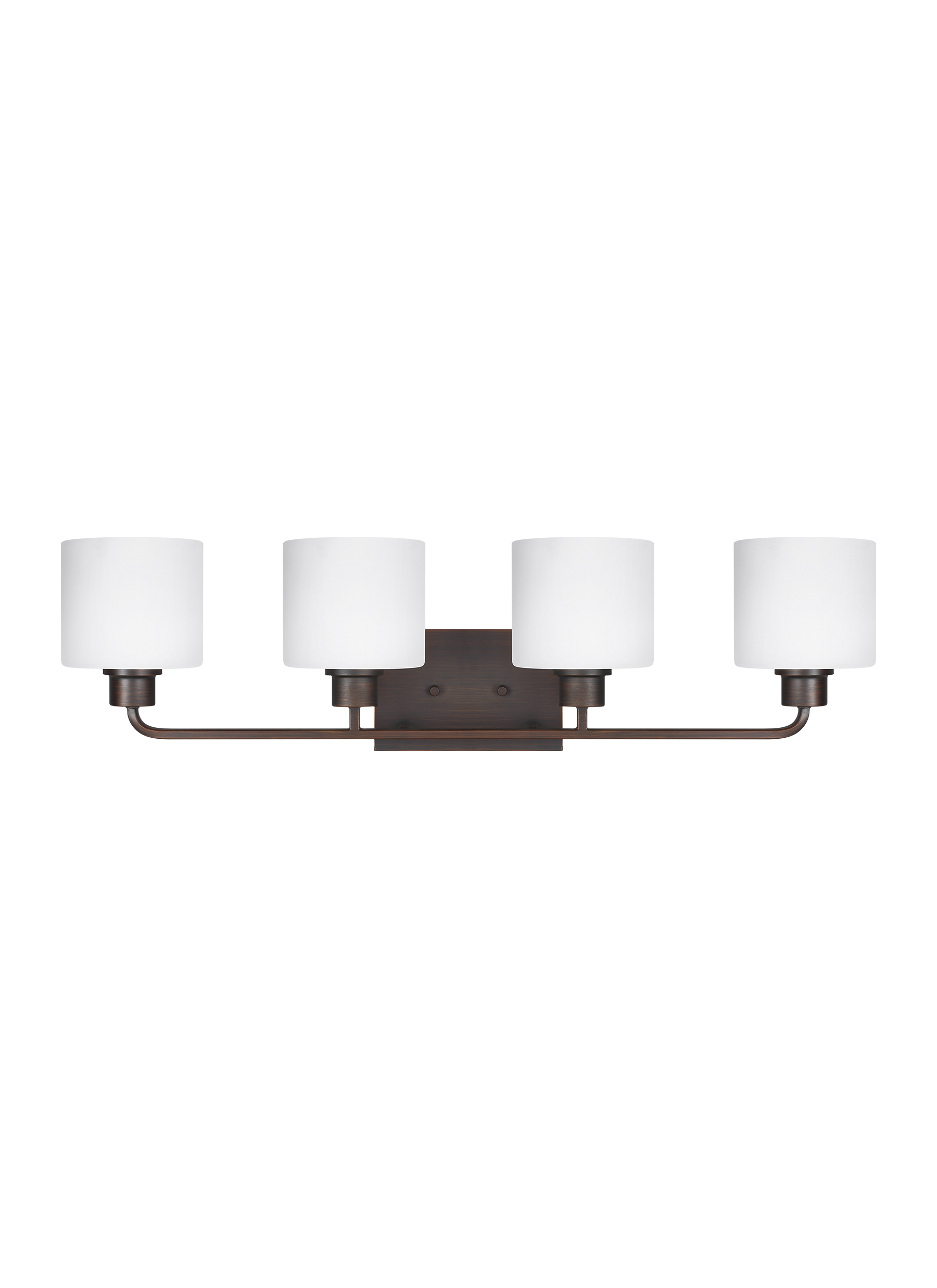 Canfield modern 4-light indoor dimmable bath vanity wall sconce in bronze finish with etched white inside glass shades