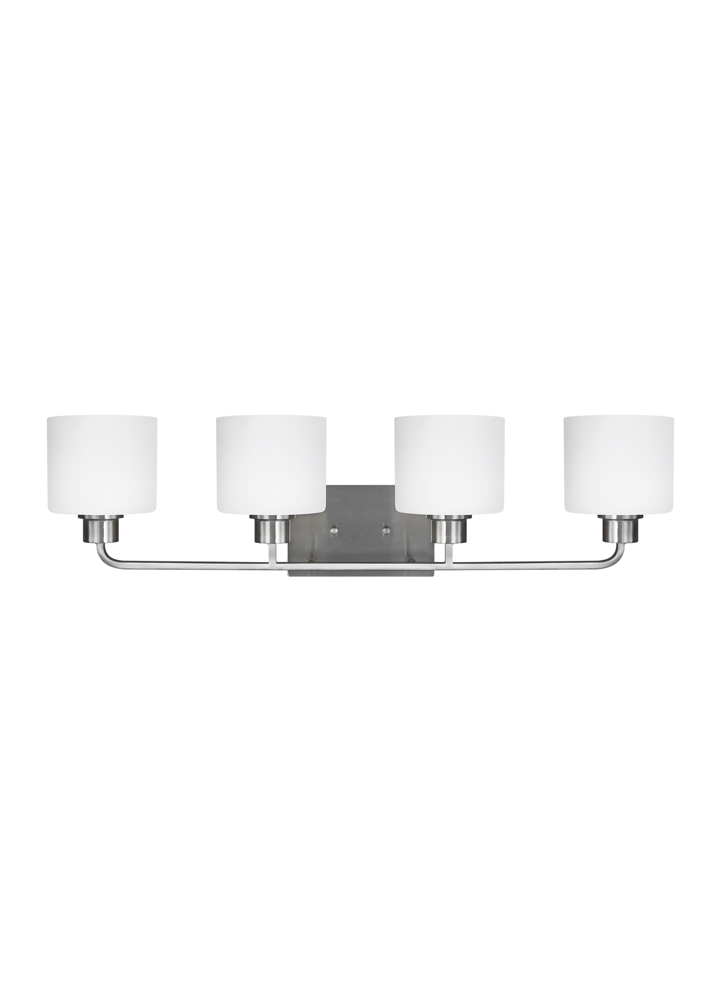 Canfield modern 4-light indoor dimmable bath vanity wall sconce in brushed nickel silver finish with etched white inside g...