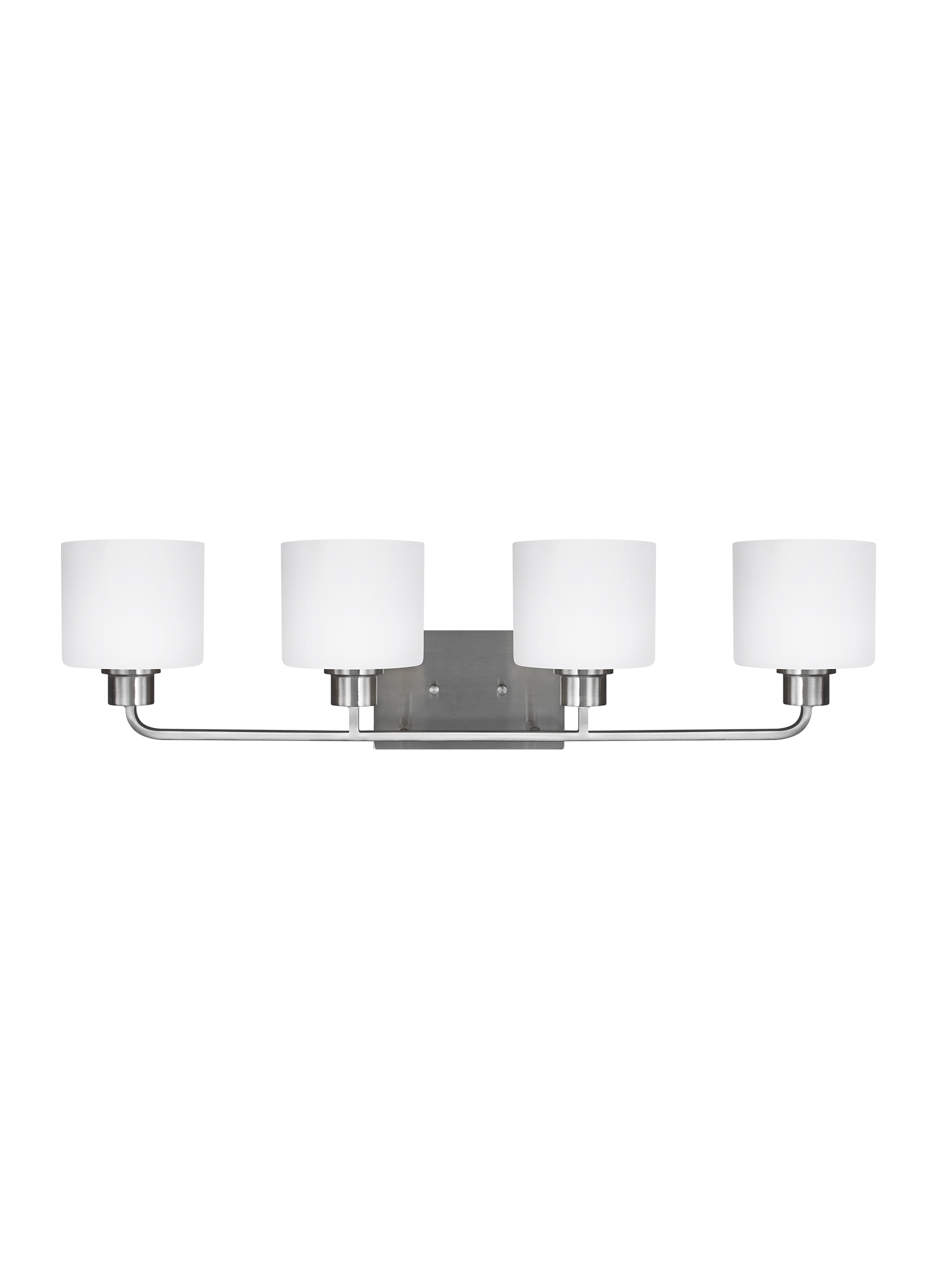 Canfield modern 4-light indoor dimmable bath vanity wall sconce in brushed nickel silver finish with etched white inside g...